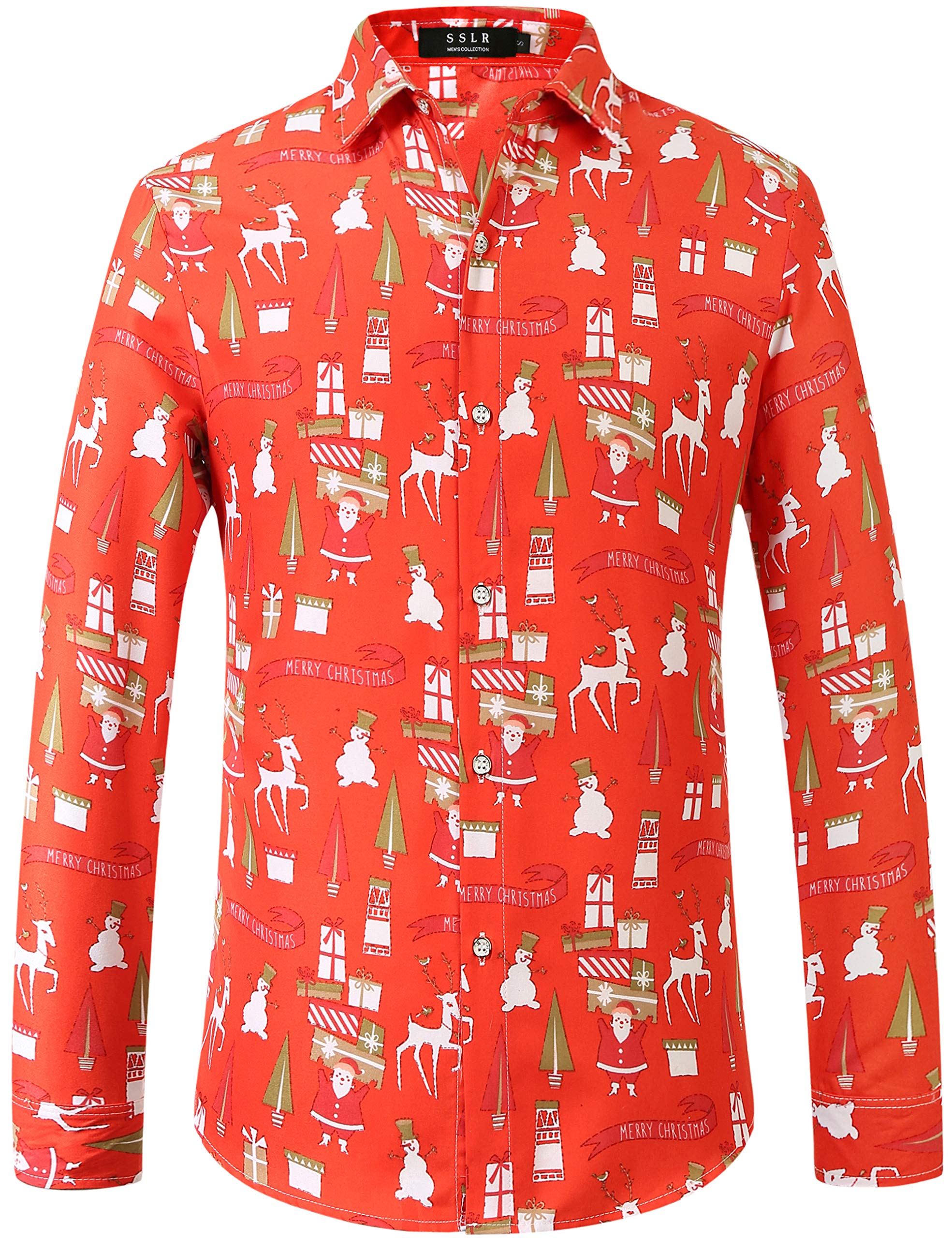 Men's Santa Claus Christmas Party Button Down Long Sleeve Shirt - Festive Holiday Office & Family Gathering Outfit