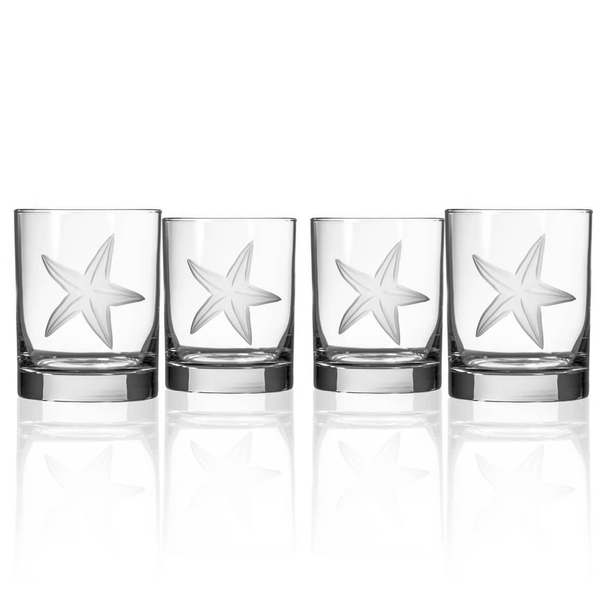 Premium 13oz Starfish Double Old Fashioned Glasses - Set of 4 Heavy Base Cocktail Glasses for Whiskey, Bourbon & Scotch - Perfect for Home Bars, Parties & Gifts