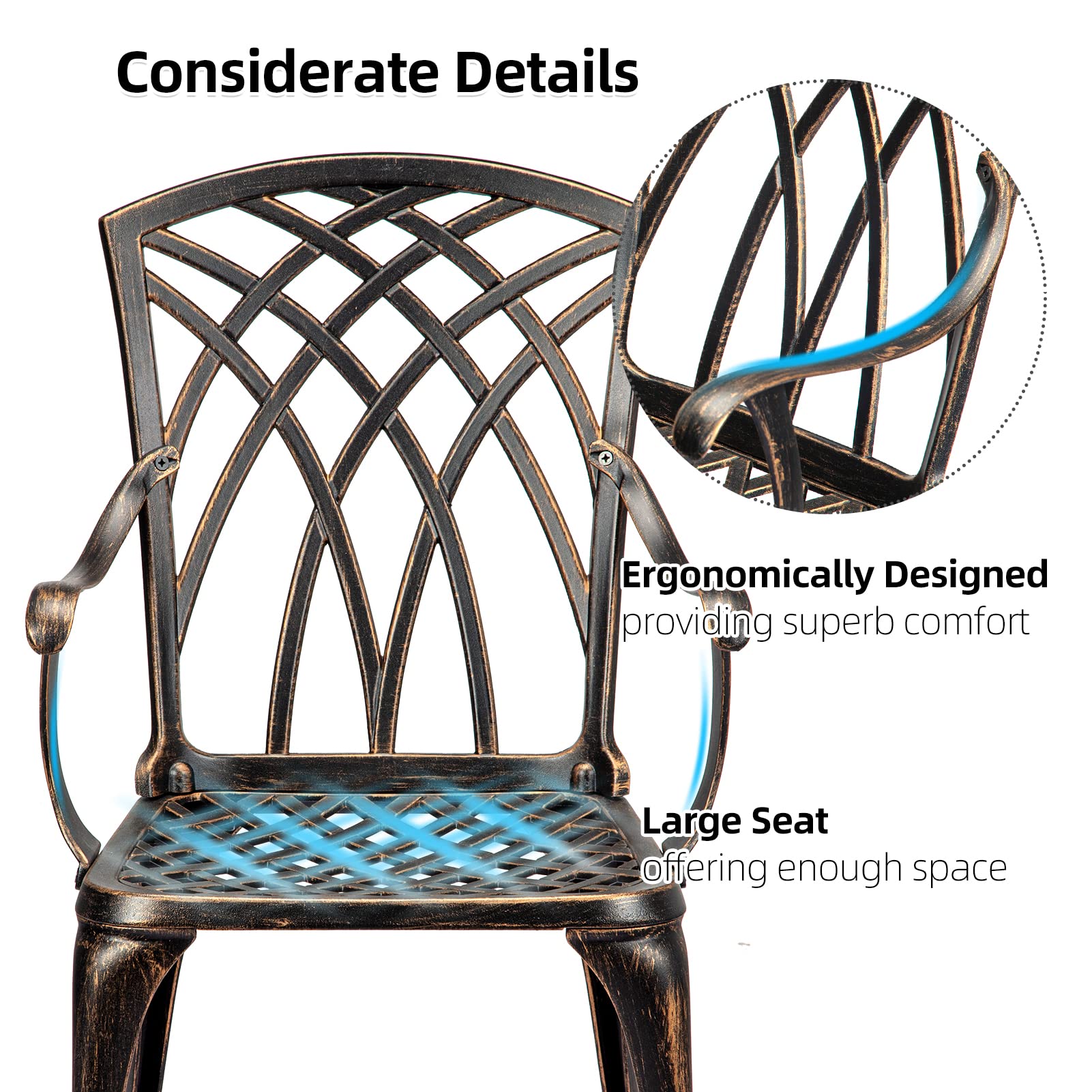 IDEALHOUSE 3-Piece Cast Aluminum Patio Bistro Set with Umbrella Hole - Rust-Resistant Outdoor Dining Table and Chairs for Garden, Backyard, Balcony - Indoor/Outdoor Use - Perfect for Morning Coffee, Outdoor Dining and Relaxing in Your Patio