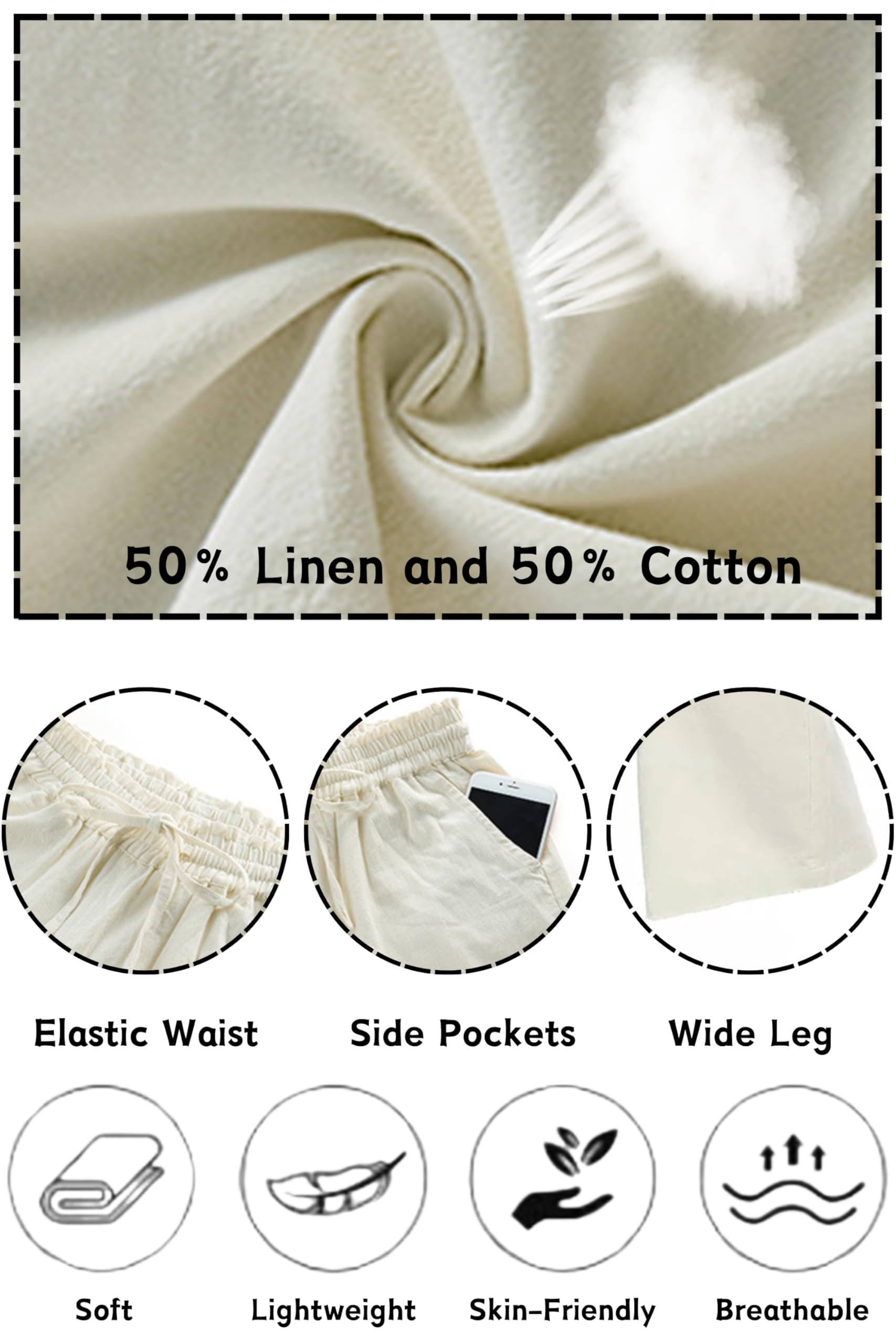Women's High Waisted Linen Pants - Wide Leg Casual Drawstring Lounge Pants with Pockets | Breathable Summer Trousers for Beach, Yoga & Relaxation