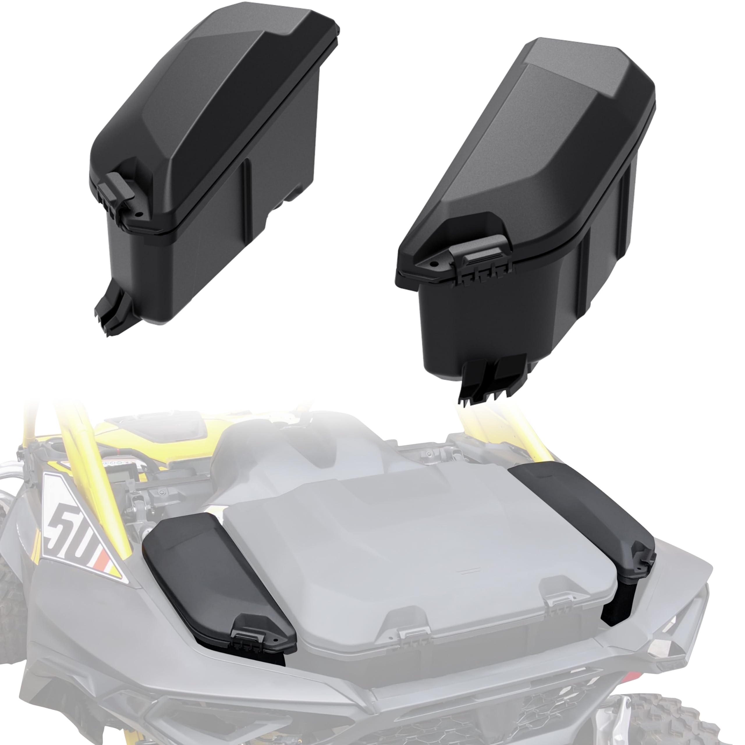 SAUTVS UTV Rear 13.5L Side Cargo Storage Boxes for Can-Am Maverick R & Maverick R MAX X RS (2024+ Models) - Water Resistant Poly Tool Box Accessories (2PCS, Replaces #715007372) - Perfect for Off-Road Gear Organization & Outdoor Adventures