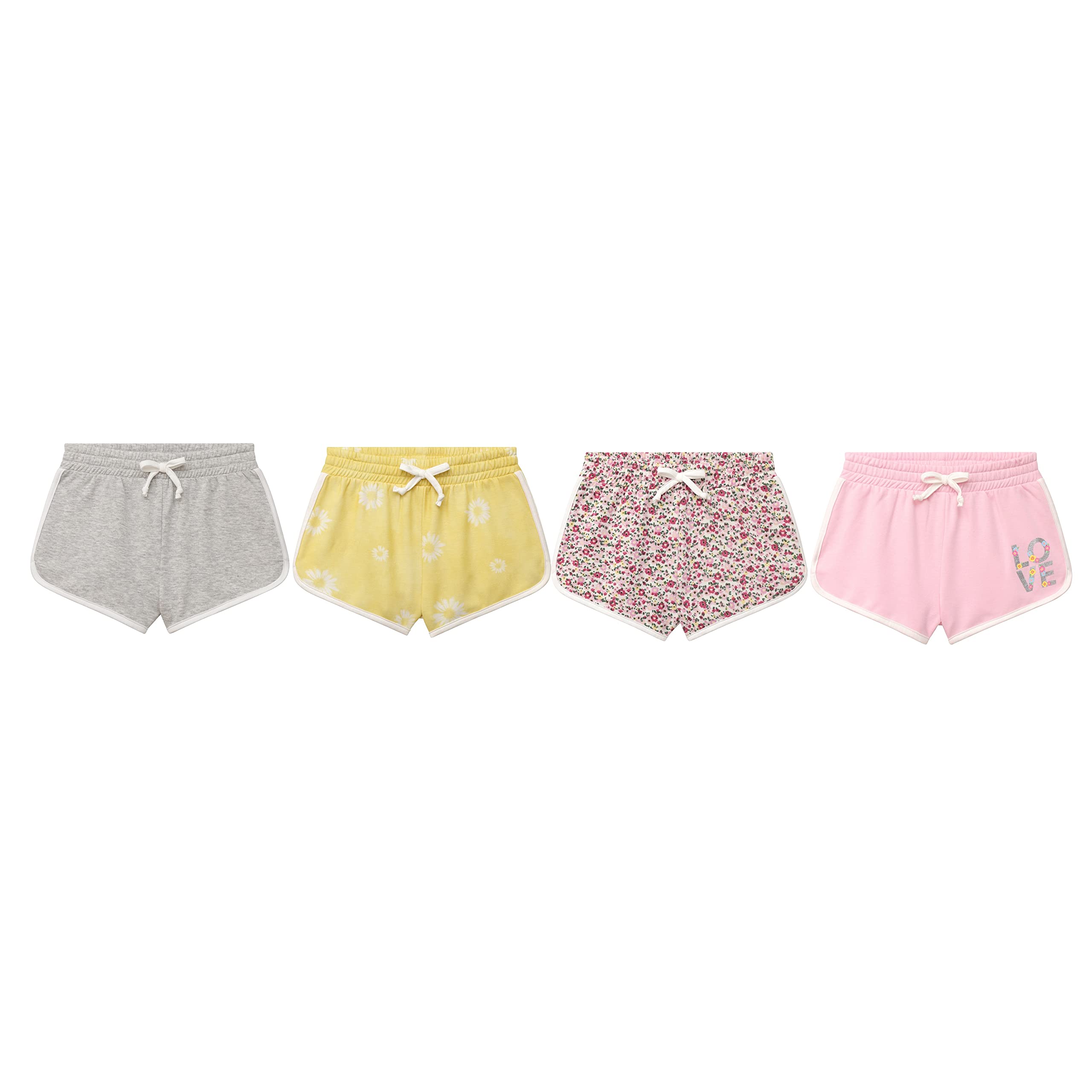BTween Girls 4-Piece Active Performance Dolphin Shorts with Faux Drawstring - Breathable Running Shorts for Kids - Perfect for Sports, Gym & Outdoor Play