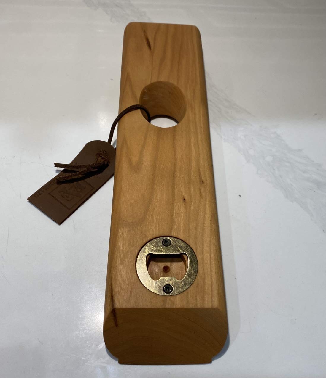 Self-Balancing Wood Wine Bottle Holder with Brass Opener | Free-Standing Countertop Decor for Kitchen, Bar & Living Room | Handcrafted in USA | Perfect for Entertaining & Home Decor