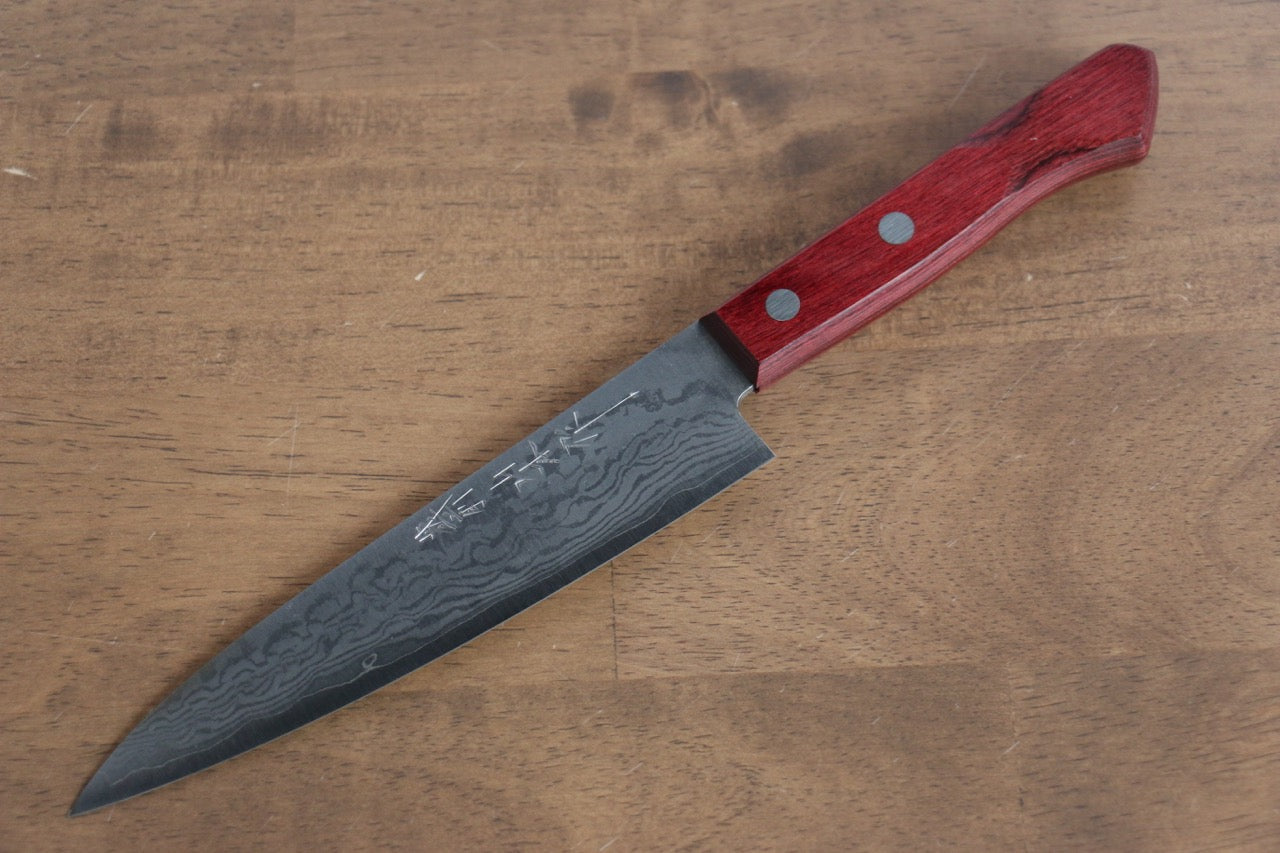 VG10 Damascus Petty Utility Knife 150mm - Japanese Kitchen Knife with Red Pakka Wood Handle - Perfect for Slicing, Peeling & Precision Cutting Fruits, Vegetables & Meat
