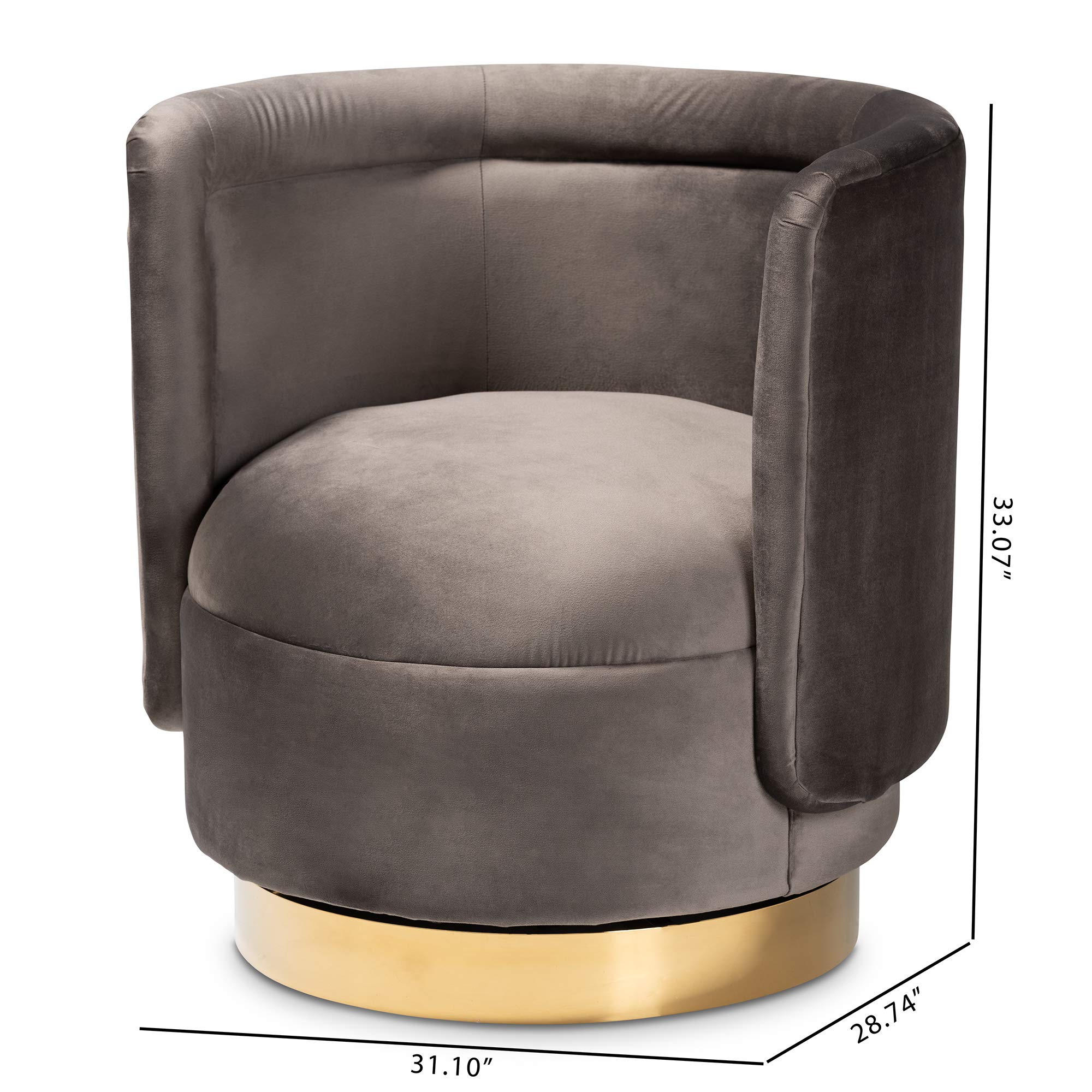 Baxton Studio Modern Accent Chairs - Grey & Gold Upholstered Dining Room Chairs for Home Office, Living Room & Bedroom Decor