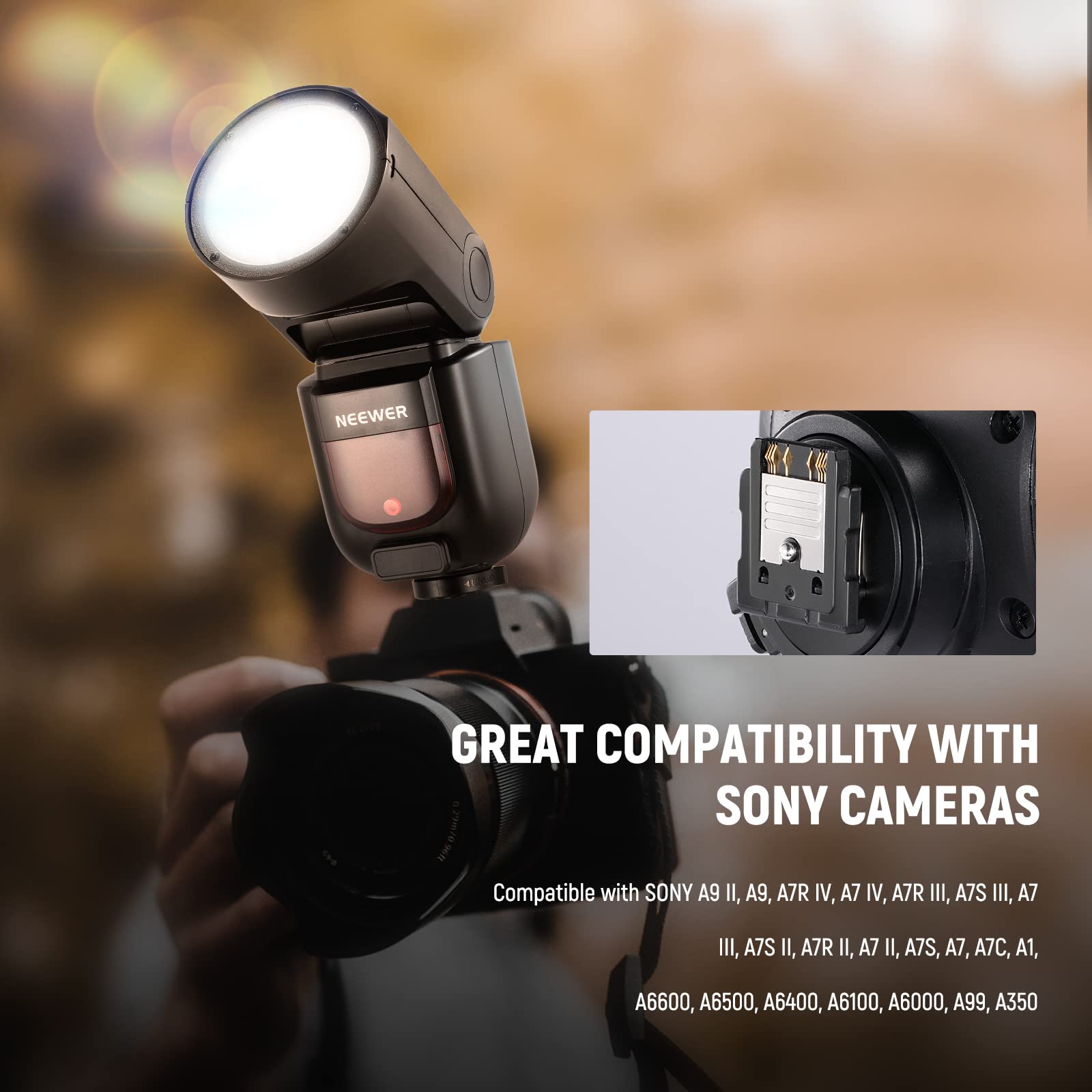 NEEWER Z1-S TTL Round Head Flash Speedlite for Sony Cameras - 76Ws 2.4G Wireless Flash with 1/8000s HSS & 10-Level LED Modeling Light - 480 Full Power Sockets - Perfect for Portrait, Wedding, and Studio Photography