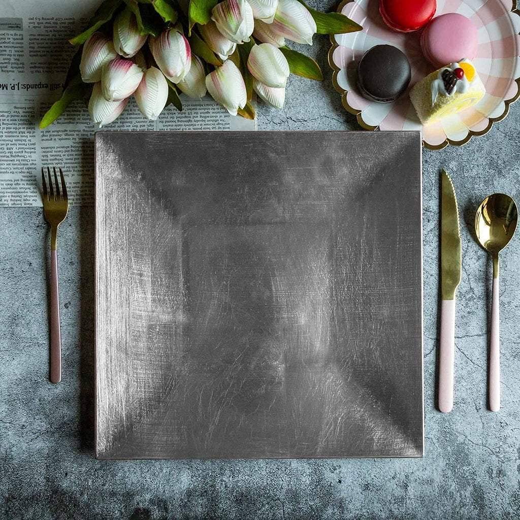 12 Inch Silver Square Charger Plates - Set of 24 Balsa Wood Party Plates for Wedding, Birthday & Holiday Dining Decor