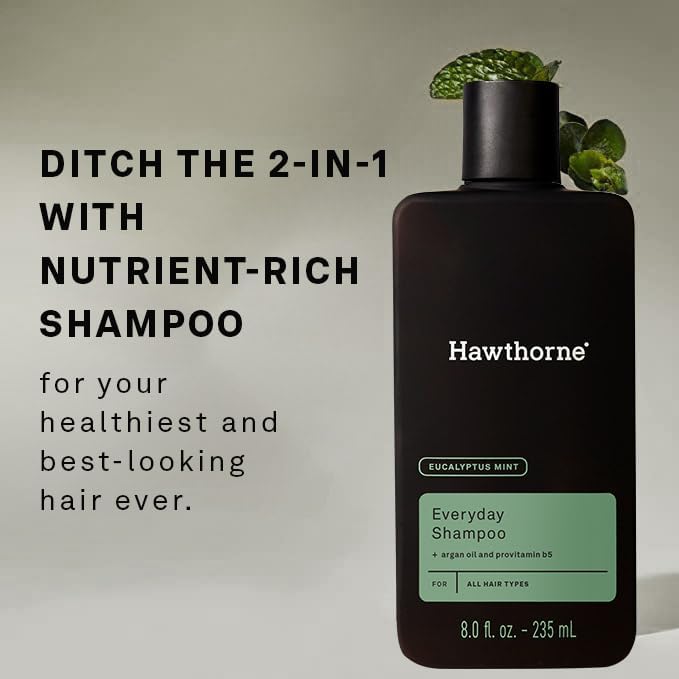 Hawthorne Everyday Shower Starter Set - Natural Eucalyptus Mint Shampoo, Conditioner & Body Wash (8 Fl Oz Each) for Daily Freshness | Hydrating Hair & Skin Care Routine | Perfect for Home, Gym & Travel Use
