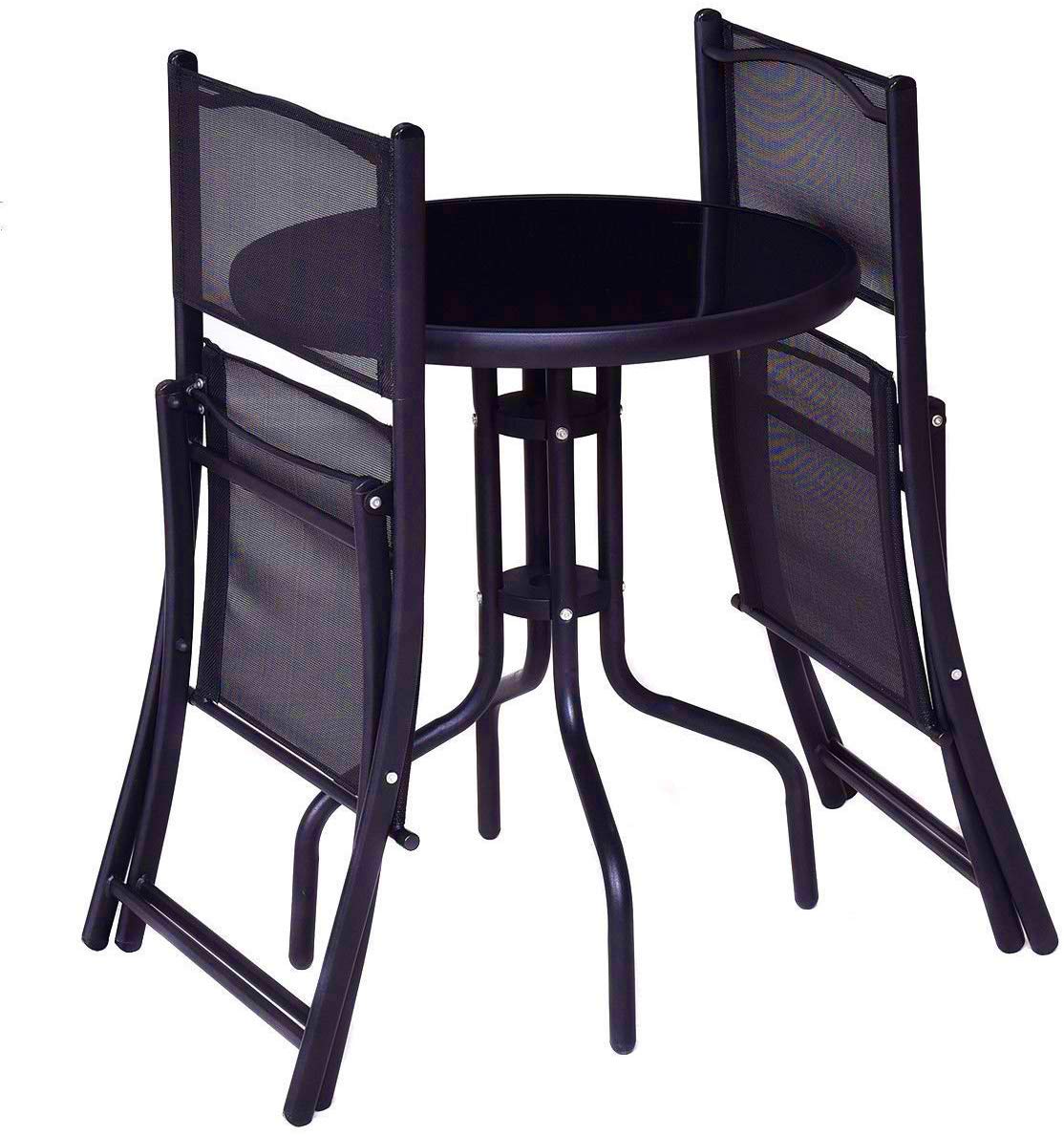 SAFSTAR 3-Piece Outdoor Bistro Set with Round Table & 2 Folding Chairs - Patio Garden Furniture for Backyard, Deck, Balcony or Park (Dark Gray) - Perfect for Relaxing, Dining & Entertaining Outdoors