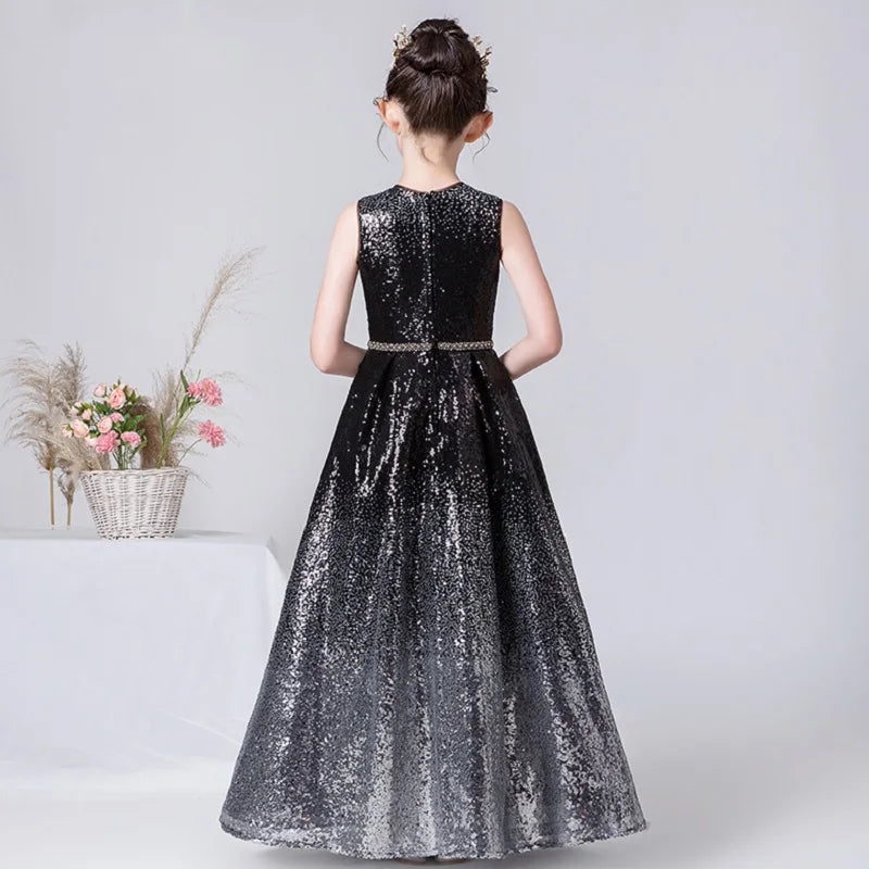Sparkly O Neck Flower Girl Dress with Sequins - Elegant Long Formal Party Gown for Weddings, Pageants & Special Occasions