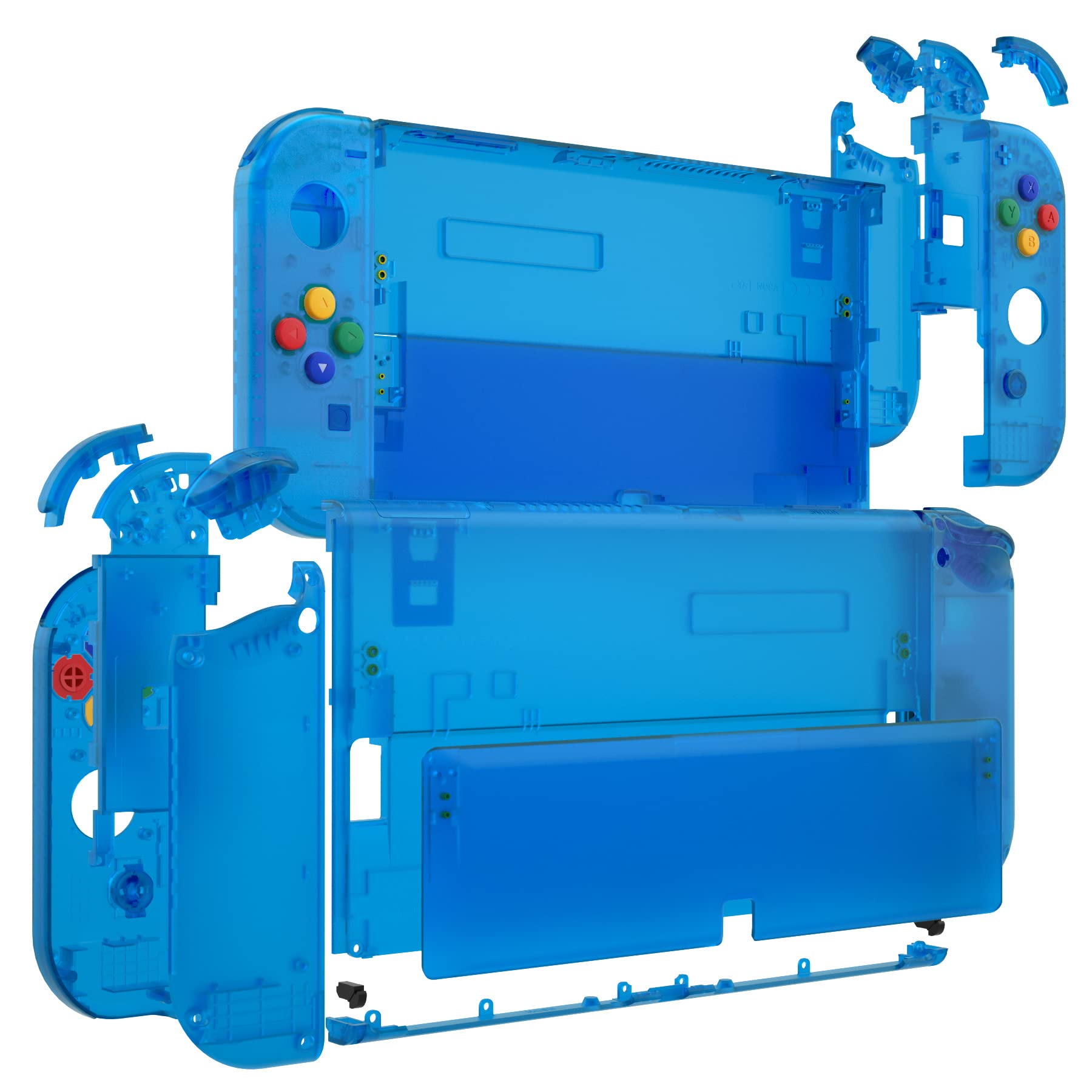 eXtremeRate DIY Full Set Shell for Nintendo Switch OLED - Replacement Back Plate & Kickstand, Custom Controller Housing with Full Button Set (Clear Blue) | Perfect for Gaming Enthusiasts & Console Modders