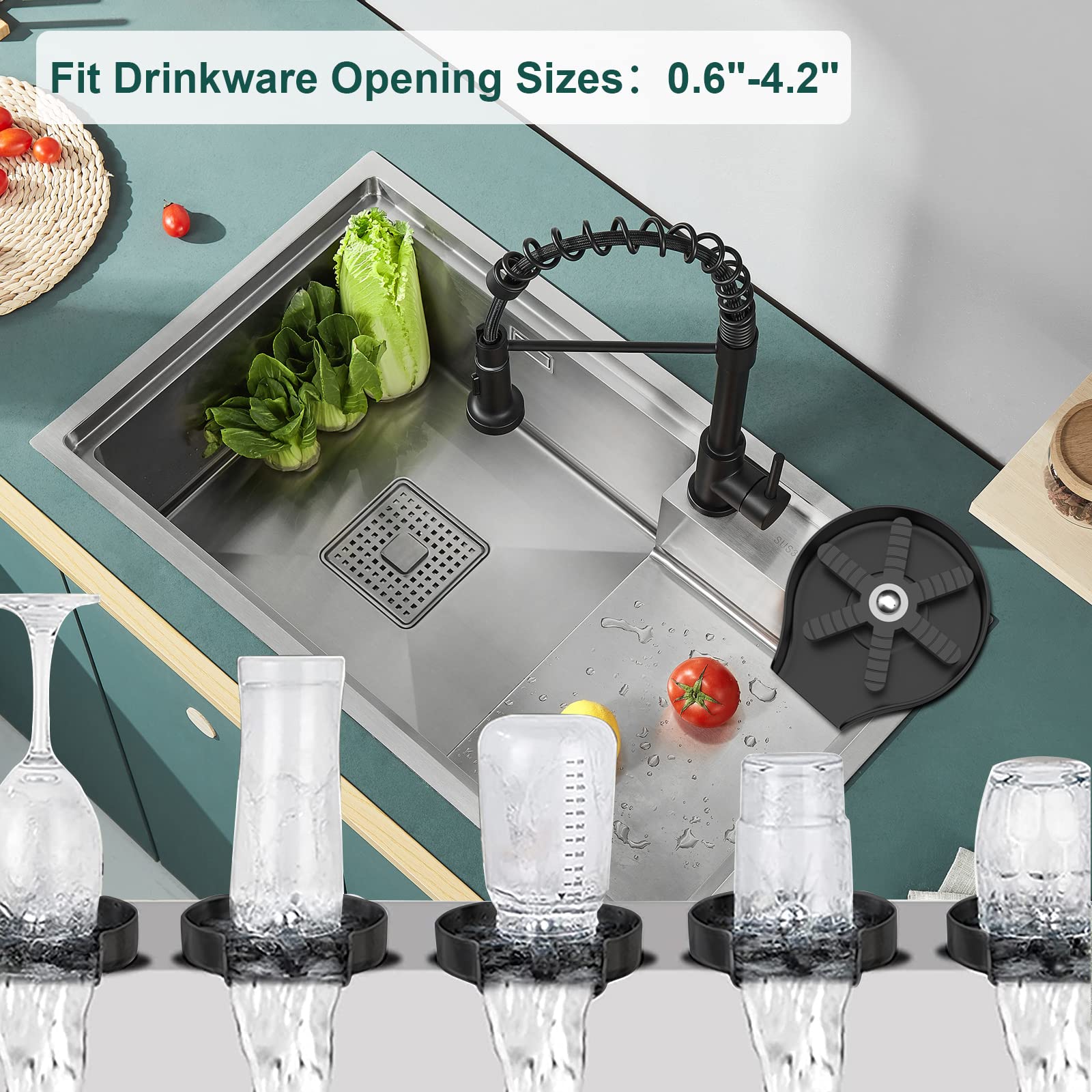FONTOP 360° Rotating Glass Rinser Cup Washer - Stainless Steel Sink Faucet Attachment for Home Kitchen & Bar Countertop - Matte Black - Perfect for Cleaning Wine Glasses, Baby Bottles & Kitchen Utensils
