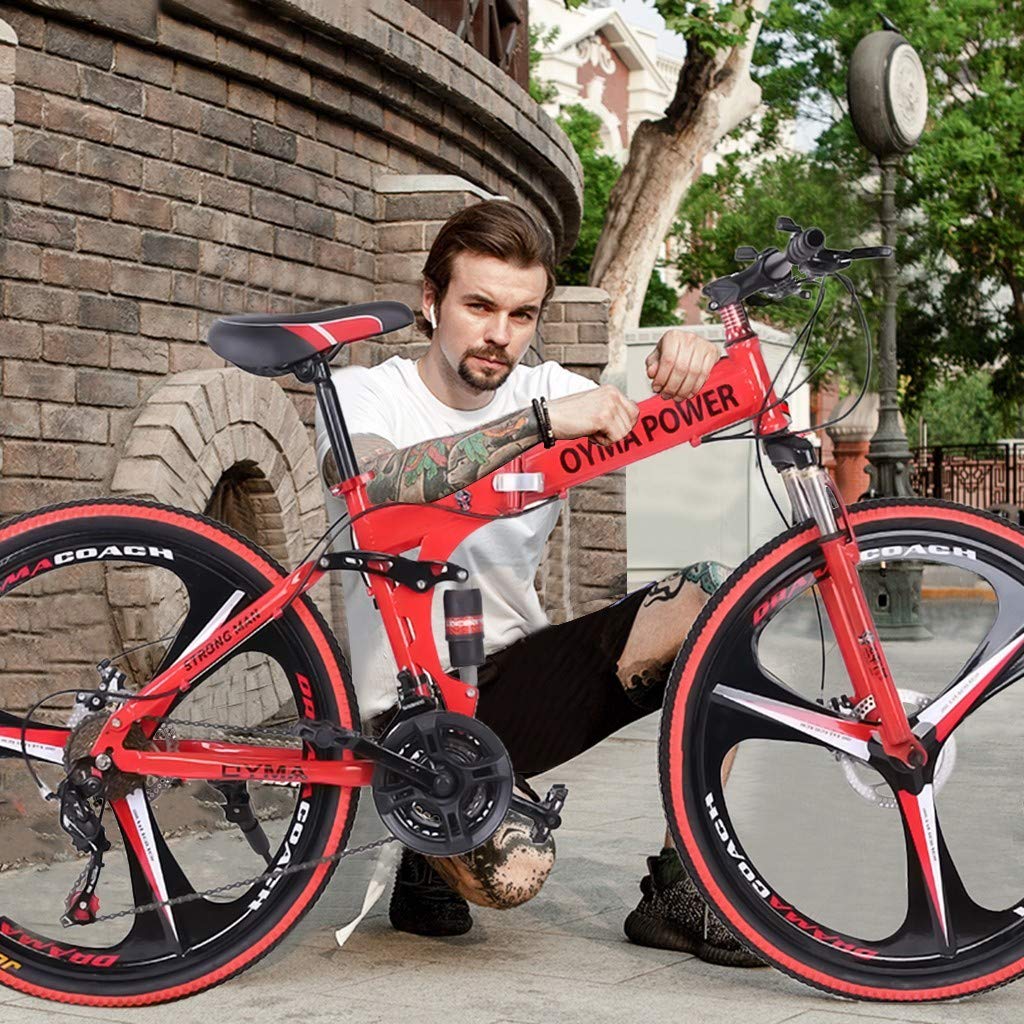 26 Inch Folding Mountain Bike for Men - Shimano 21-Speed Gears, Full Suspension Foldable MTB Bicycle for Commuting, Trail Riding & Outdoor Adventures
