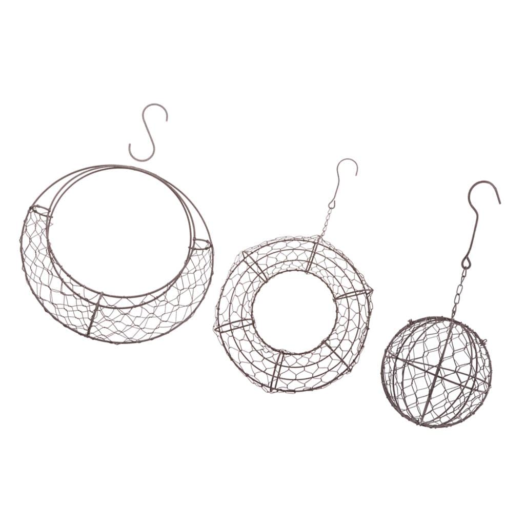 Rustic Romantic Iron Ring Frame Wire Wreath - 3 Pack Succulent Hanging Pots for Indoor/Outdoor Garden Decor - Perfect for Wall, Door, Patio & Wedding Decorations