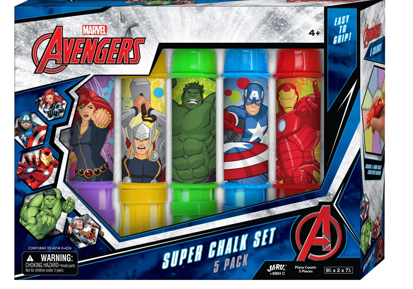 JA-RU Marvel Avengers Chalk Holder (1 Pack) - Non-Toxic Jumbo Sidewalk Chalk for Kids - Outdoor Play Toys for Boys & Girls - Fun Drawing & Creative Play in Driveways, Sidewalks & Playgrounds C-6904-1