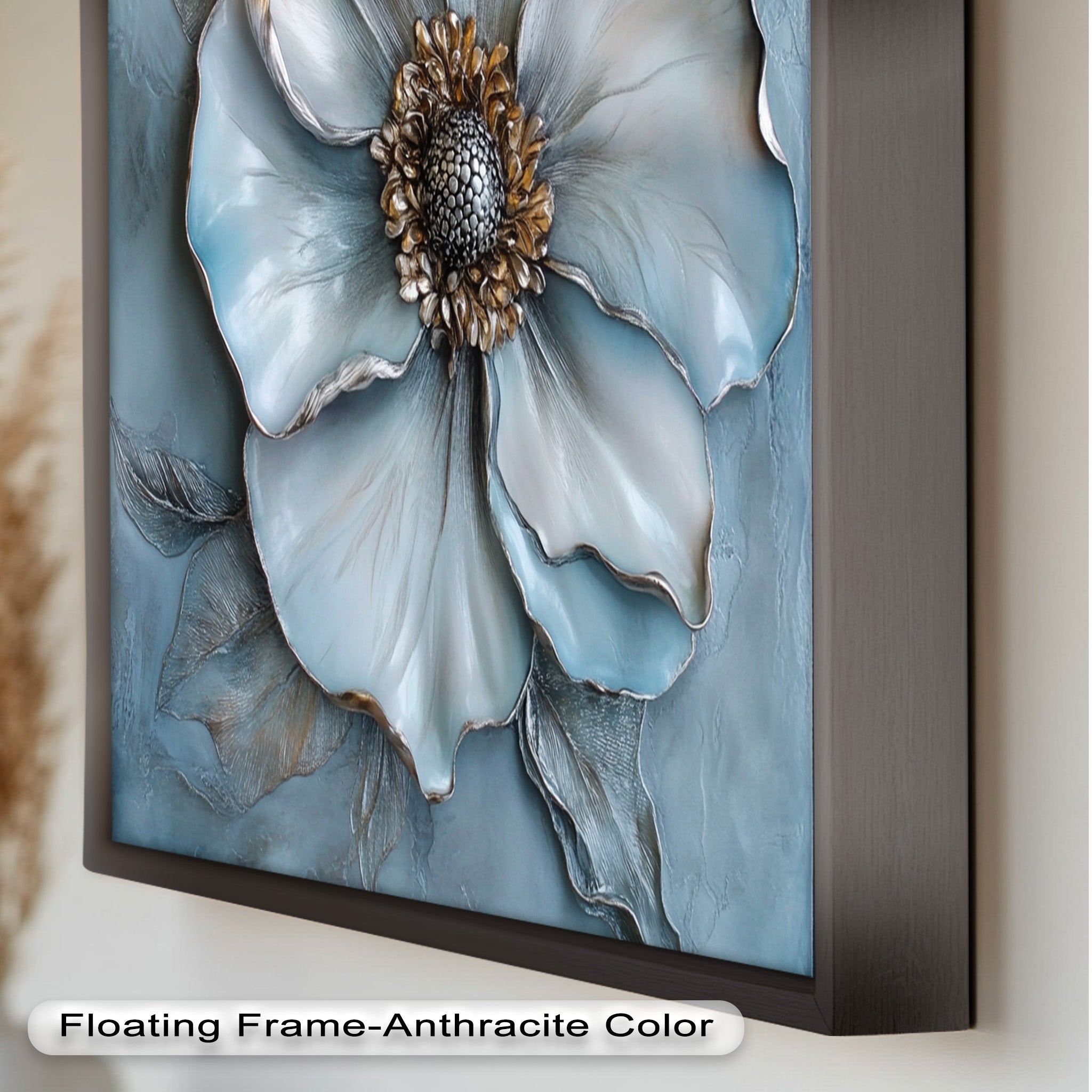 Blue Mist Bloom - Hand-Painted Sculptural Petal Flower Oil Painting Wall Art for Living Room, Bedroom & Office Decor