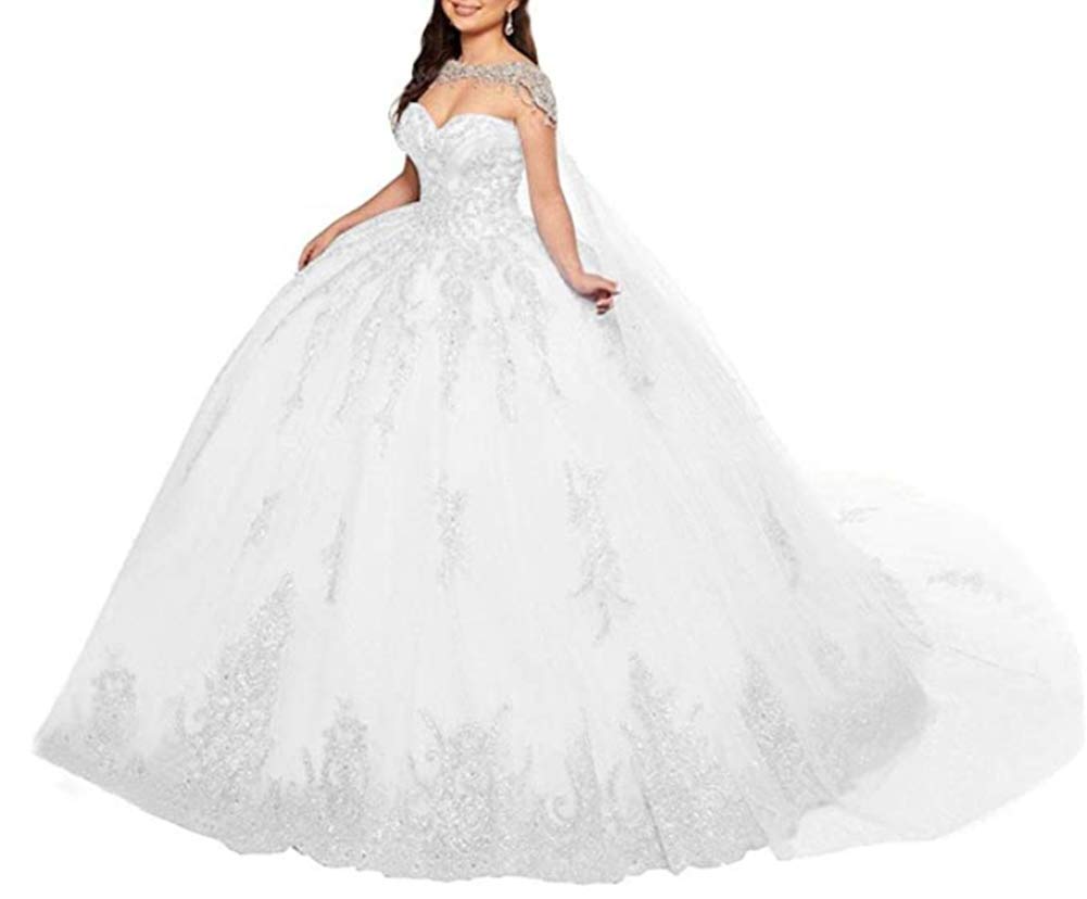 Elegant White Quinceanera Dress for Women - Ball Gown with Tulle Skirt & Crystal Beading | Sweet 16 Princess Dress | Perfect for Quinceañeras, Prom, Weddings & Special Occasions