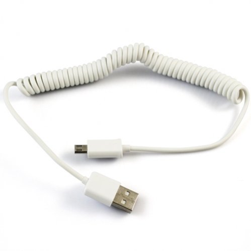 Premium White Coiled Micro USB 2.0 Charging & Data Sync Cable - Compatible with Amazon Kindle Series (Kindle Fire HD 6/7/8.9, Kindle Fire HDX, Kindle Keyboard 3G, Paperwhite) - Fast Charging & Data Transfer for Home, Office & Travel Use