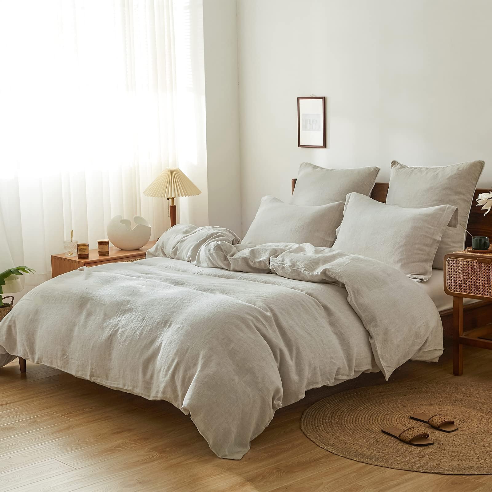 Premium 100% French Flax Linen Duvet Cover Set King Size - 3 Piece Natural Breathable Bedding with 2 Pillowcases (104