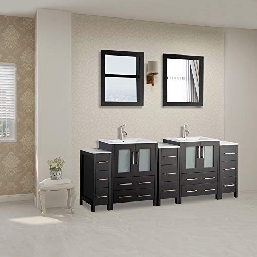 Vanity Art 84 Inch Double Sink Bathroom Vanity Set with Ceramic Top & 2 Mirrors - 13 Dovetail Drawers, Brushed Nickel Handles - Perfect for Modern Bathrooms, Master Baths & Small Space Solutions (VA3024-84-E)