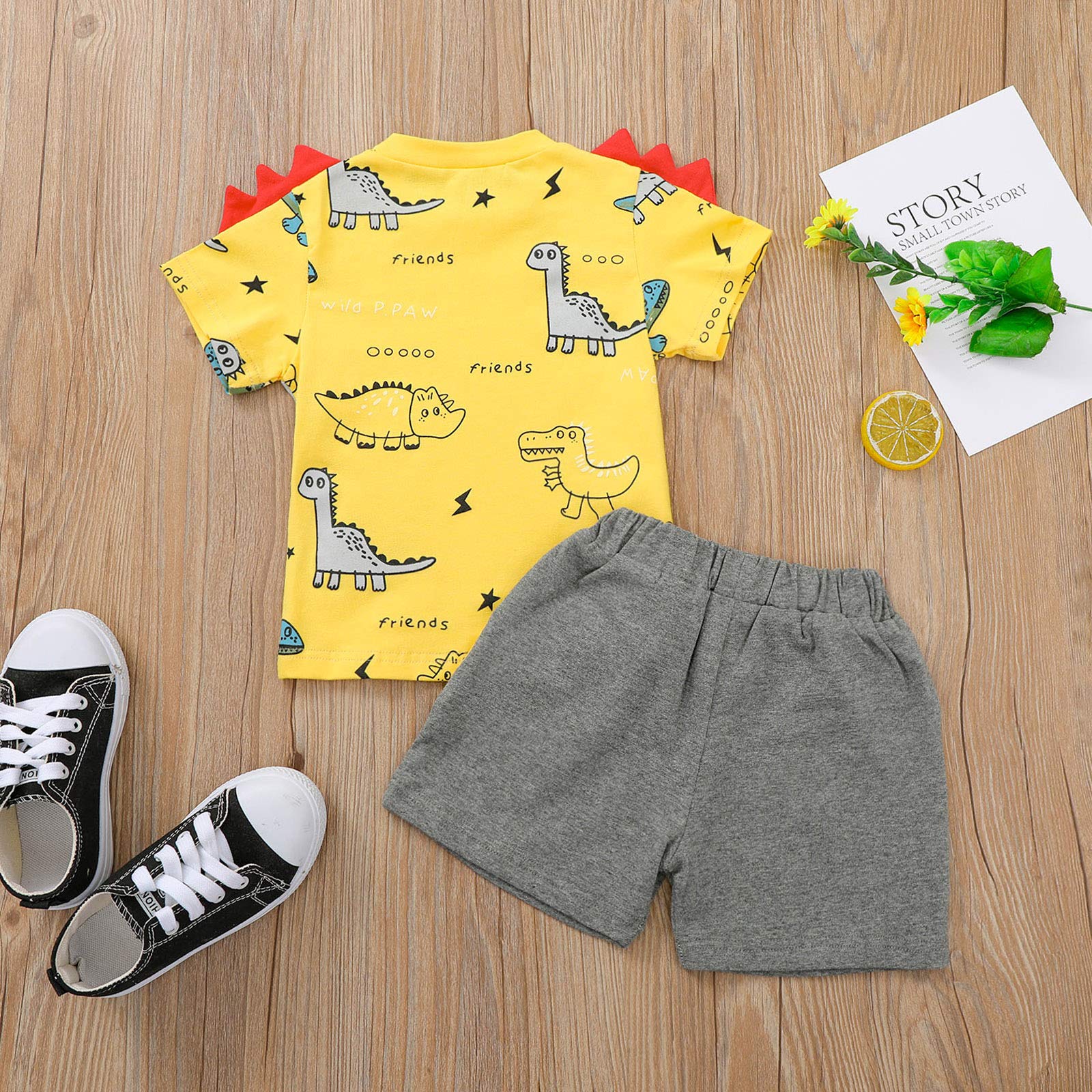 **3D Dinosaur Print Boys' 2-Piece Summer Outfit Set – Toddler Casual Clothes for Playdates & Outdoor Adventures**