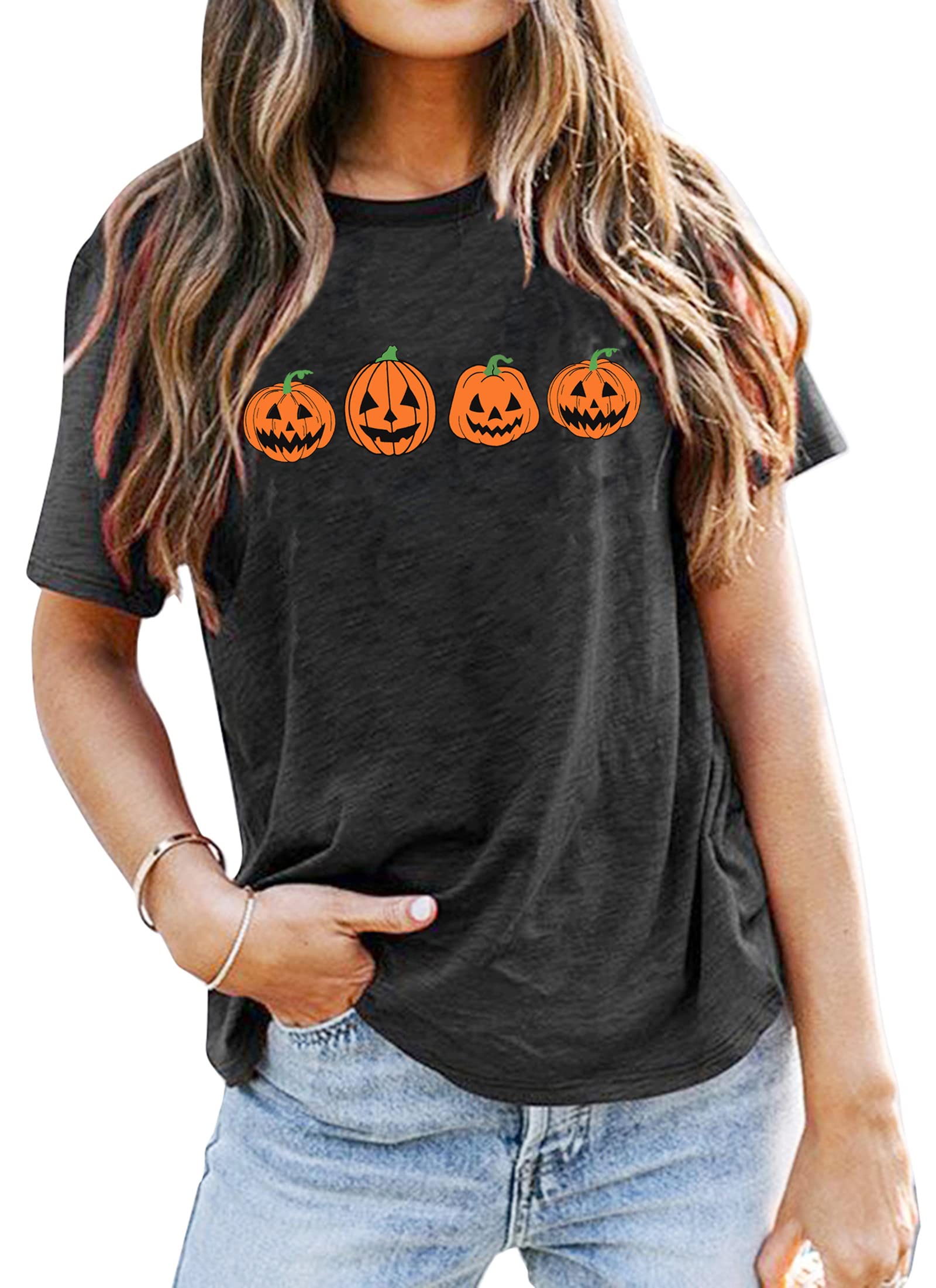 Halloween Pumpkin Shirt for Women - Leopard Print Graphic Tee Short Sleeve Fall T-Shirt - Thanksgiving Gift Top - Perfect for Halloween Parties, Autumn Outfits & Casual Wear