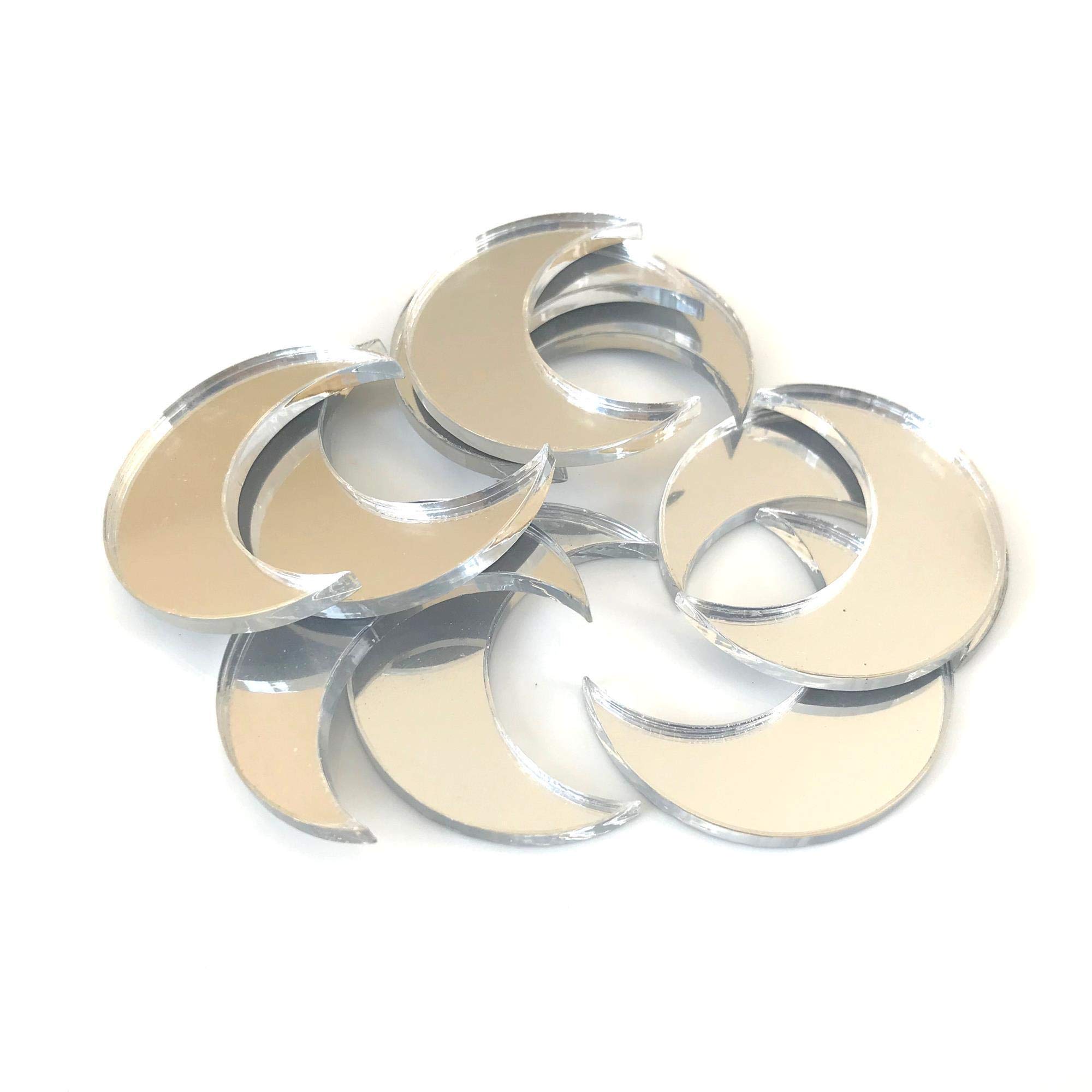 10-Pack Shatterproof Acrylic Moon Shaped Crafting Mirrors - 3cm, Multi-Colored for DIY Projects, Home Decor & Party Favors - Perfect for Scrapbooking, Jewelry Making & Wall Art