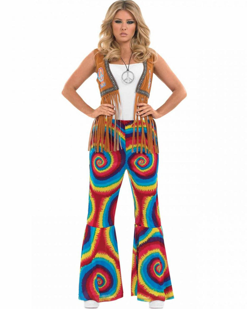 Vintage 60s Tie Dye Bell Bottom Pants for Women - Hippie Costume, Festival Outfit & 70s Theme Party Attire