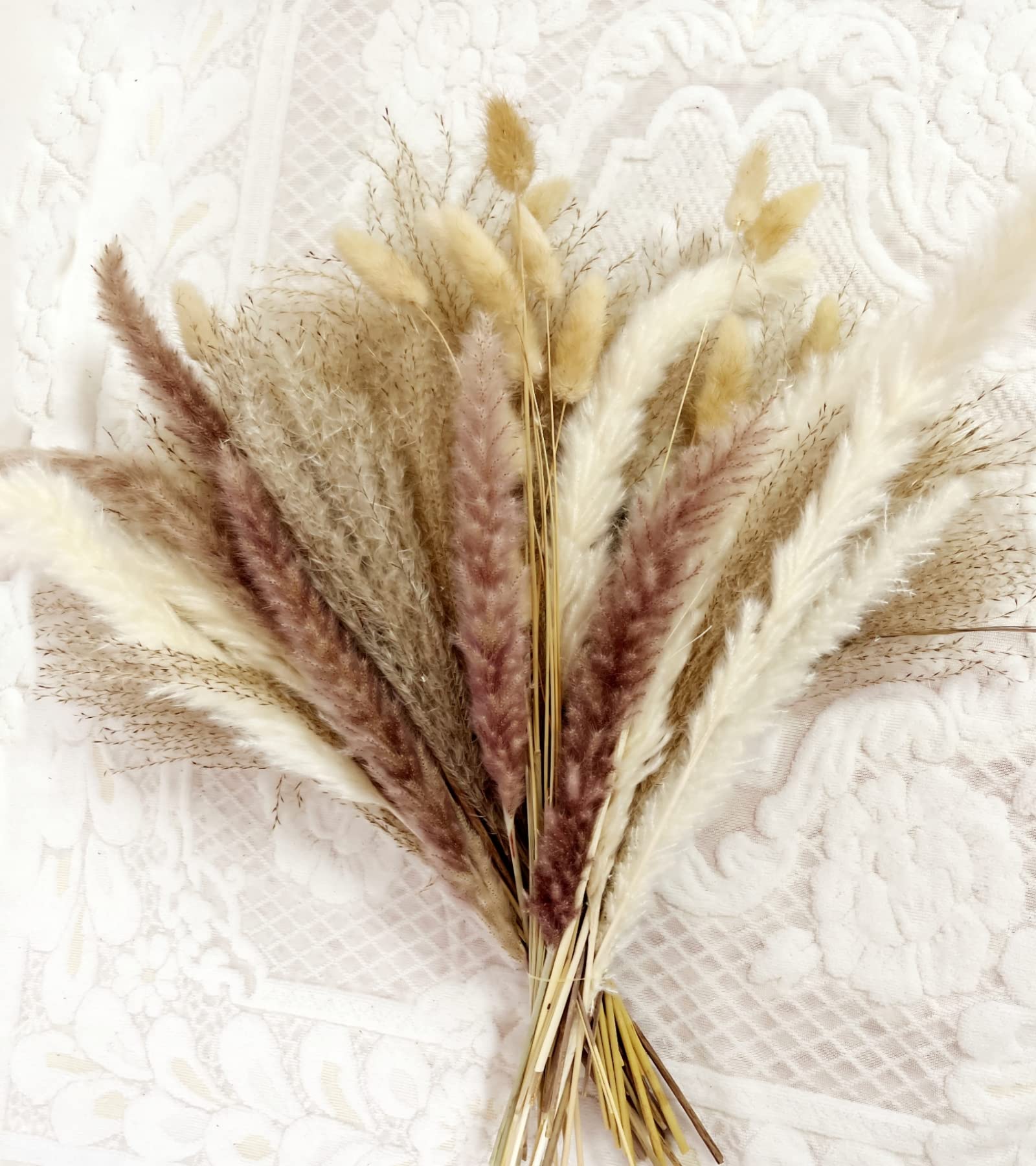 Natural Dried Pampas Grass Decor - 60Pcs Boho Floral Arrangements for Wedding, Home, Office & Party Decorations | Elegant Dried Reed Grass Plants for Centerpieces, Wall Decor and Boho Chic Styling