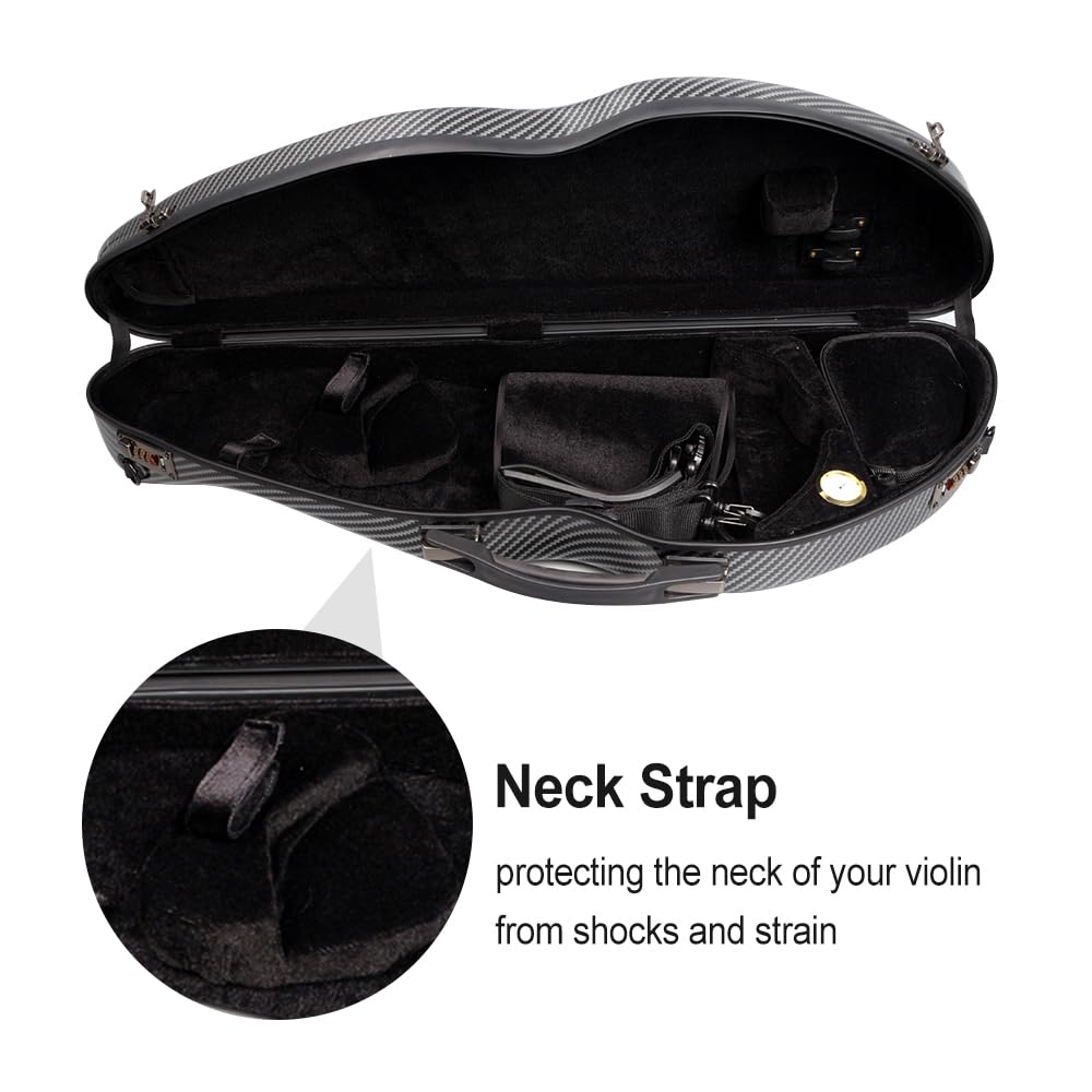Premium 4/4 Carbon Fiber Violin Case with Knife Shape Design - Durable Handle & Password Lock - Lightweight Black Violin Box for Professional Musicians & Travel Protection