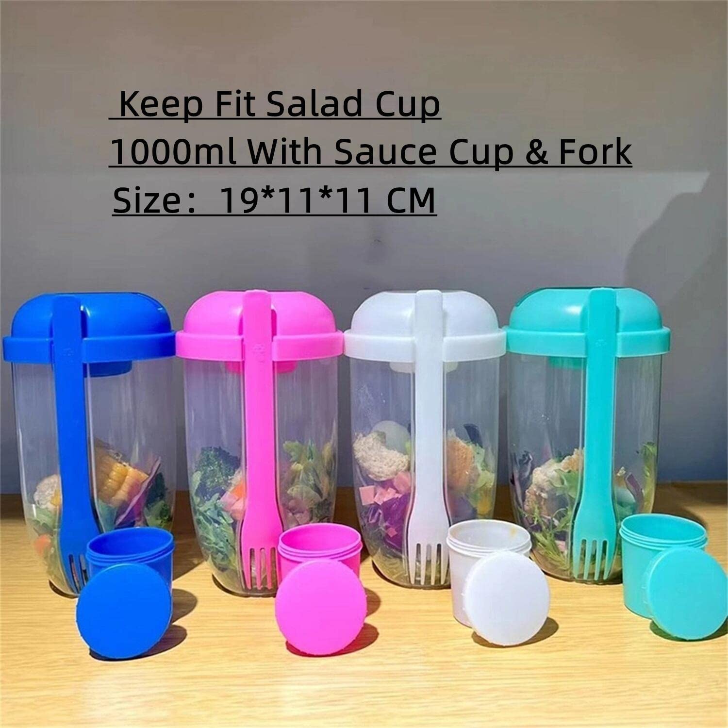 2022 Portable Salad Shaker Cup with Fork & Dressing Container - BPA-Free Meal Prep Container with Washing Brush for Healthy Eating - Perfect for Office Lunch, Gym, Picnics & On-the-Go (7.48×4.33×4.33in, E-Pink+Green)