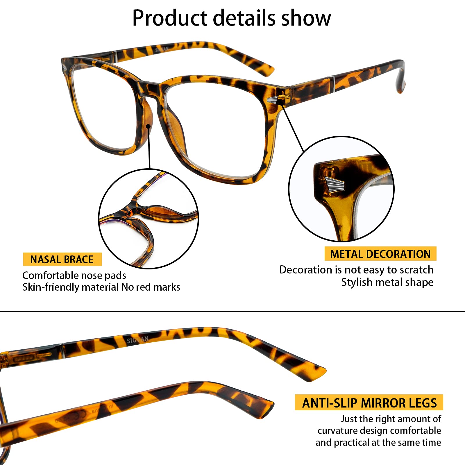 5 Pack Blue Light Blocking Reading Glasses - Anti UV Square Computer Glasses for Women & Men (0.5 Strength, 5 Mixed Colors) - Perfect for Office Work, Screen Time & Digital Eye Strain Relief