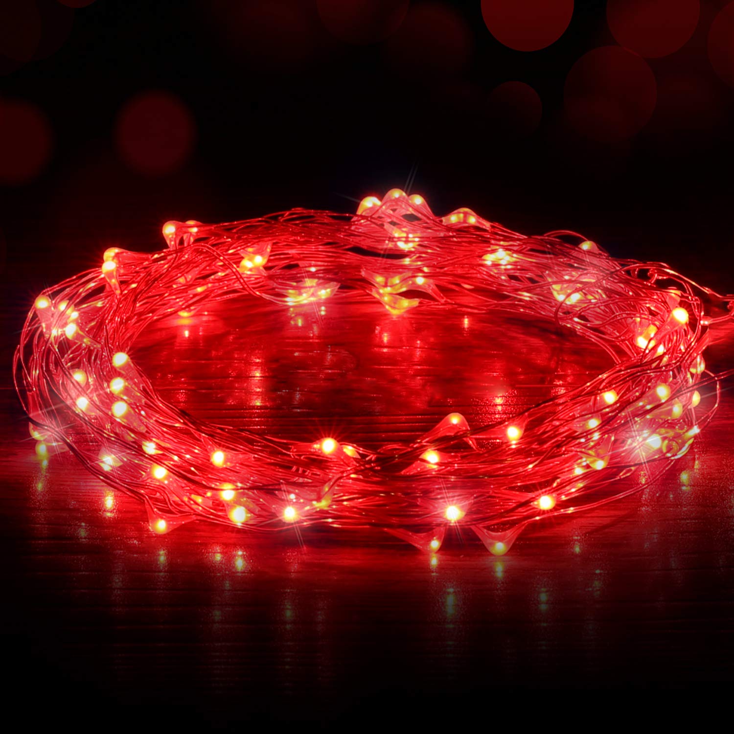 50 LED 16ft USB Fairy Lights - Copper Wire String Lights for Bedroom, Christmas, Wedding & Party Decorations | Firefly Effect | USB Powered (Red, 1 Pack) | Perfect for Home Ambiance, Holiday Lighting & Special Events