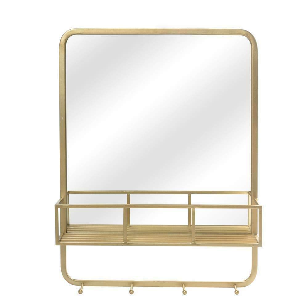 Gold Wall Mirror Shelf for Bathroom & Bedroom Decor - Elegant Vanity Mirror with Shelf, Modern Bathroom Accessories for Makeup Storage & Home Organization - Perfect for Vanity, Dressing Room, and Powder Room Decor