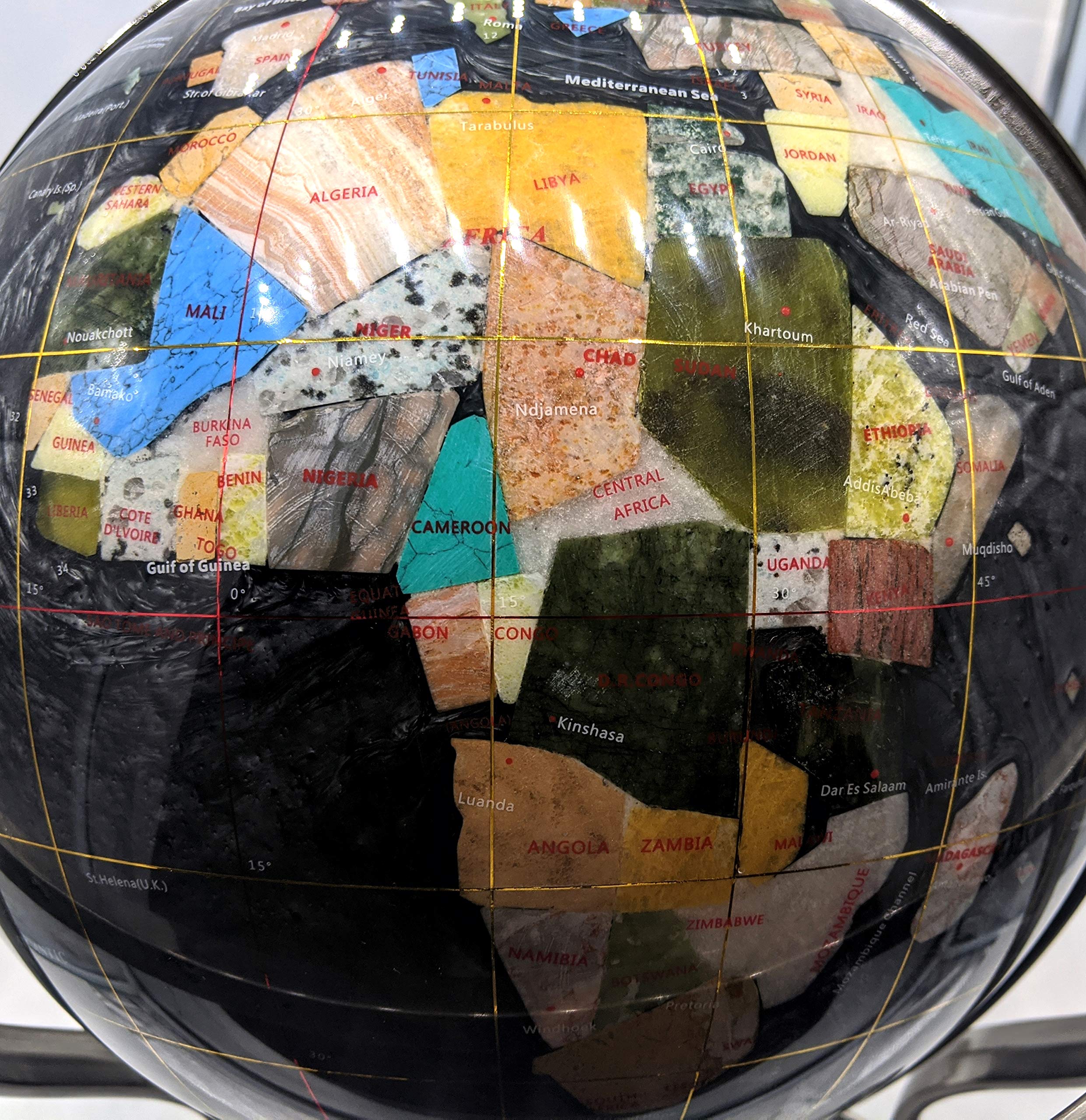 Limited Edition Black Pearl Swirl Gemstone World Globe - 21