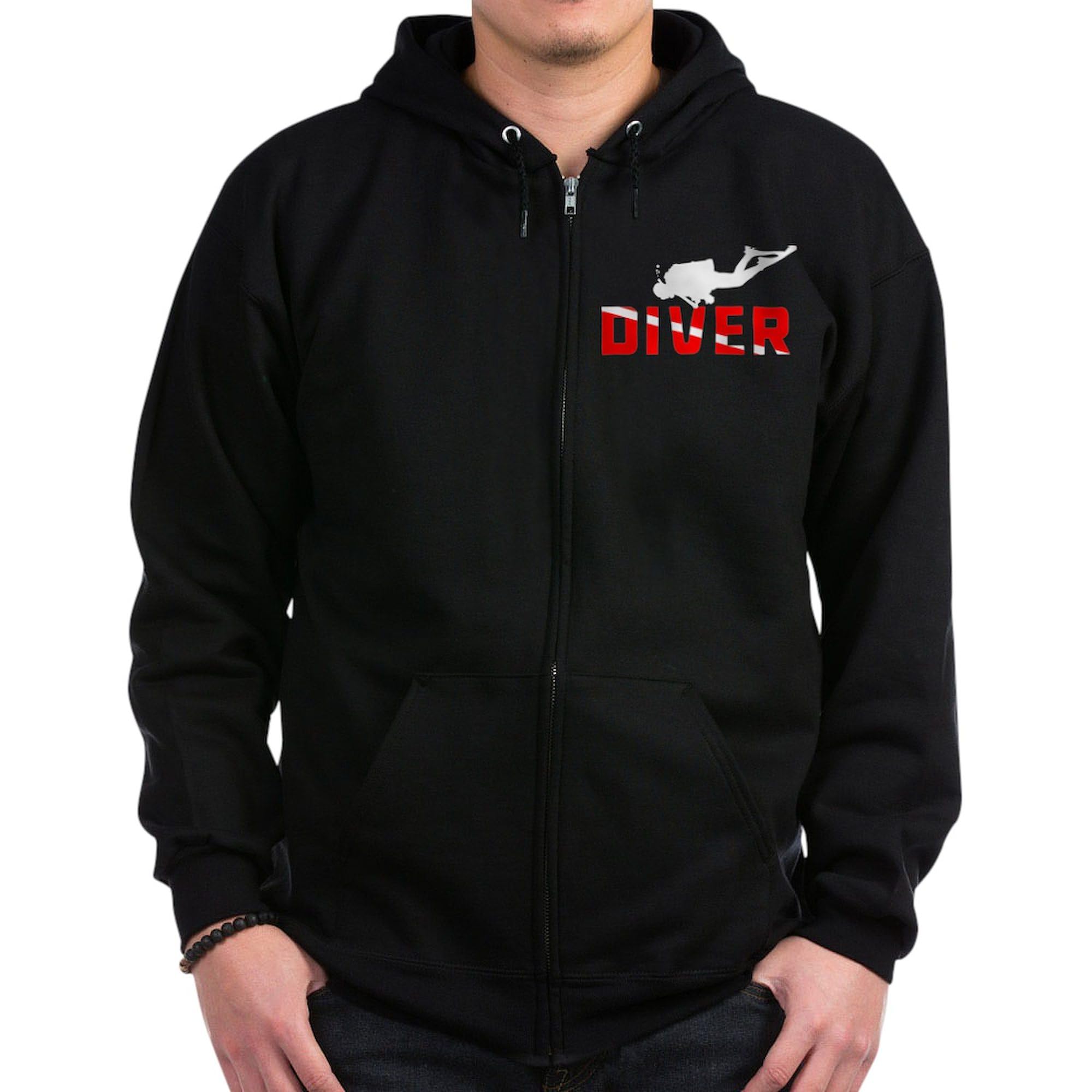 Men's Dark Zip-Up Hooded Sweatshirt - Diver Design | Warm & Stylish Casual Wear for Outdoor Activities & Street Fashion