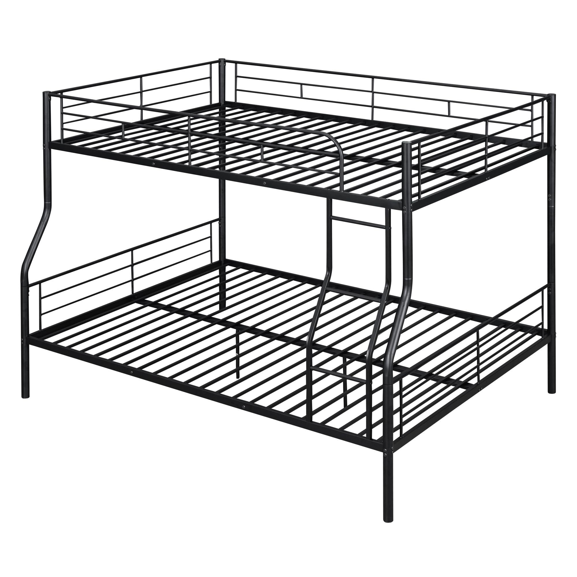 Full XL Over Queen Bunk Bed with Built-in Ladder & Guardrail - Heavy Duty Metal Convertible Bunk Bed for Kids, Teens & Adults - Space Saving Black Bunk Bed for Small Rooms, Dorms, Guest Rooms & Vacation Homes
