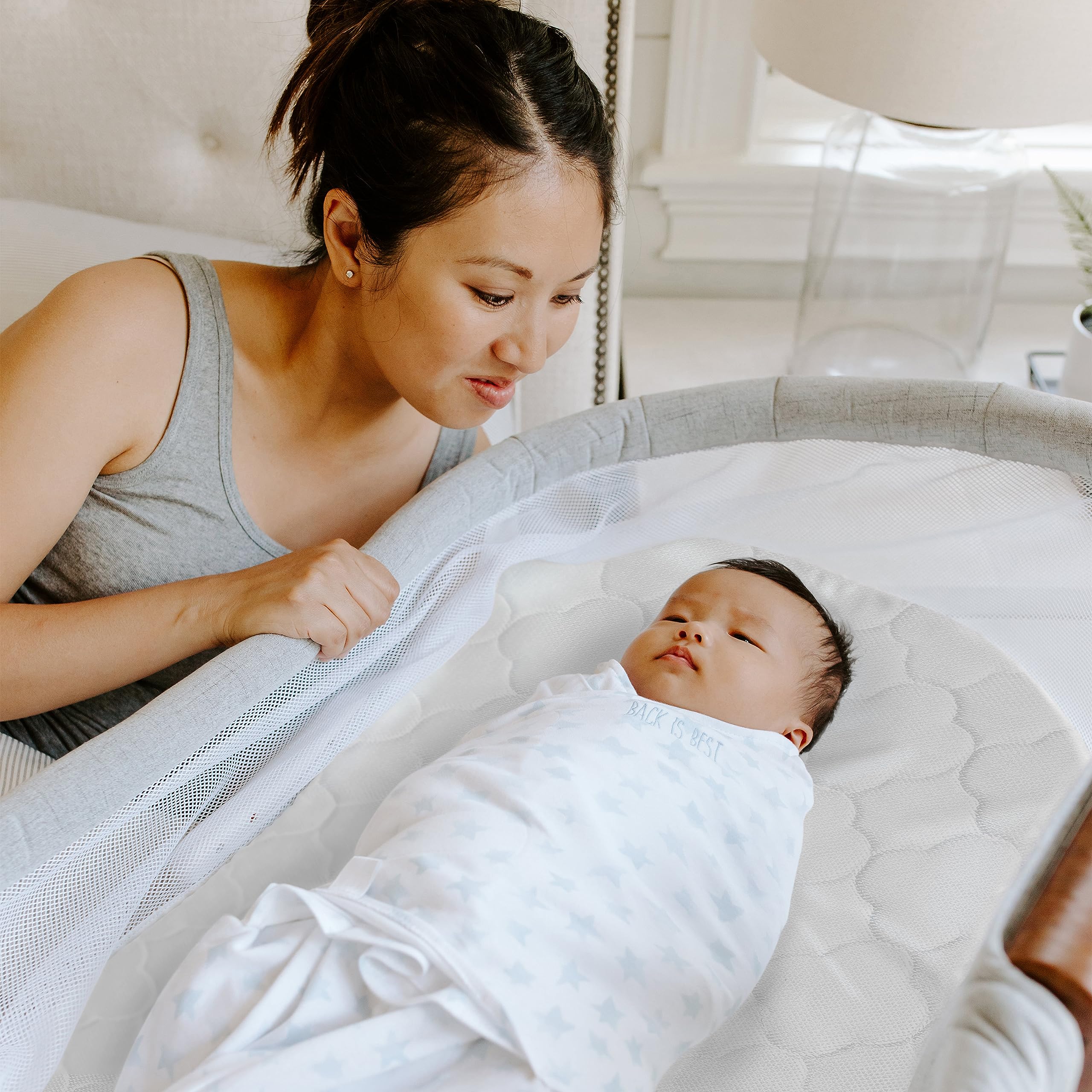 HALO DreamWeave Breathable Mesh Bassinet Mattress Pad Replacement – Hypoallergenic, Non-Toxic, 100% Machine Washable Cover – 30” x 18” x 1.3” – Perfect for Newborns & Infants, Safe Sleep Solution for Nursery & Travel