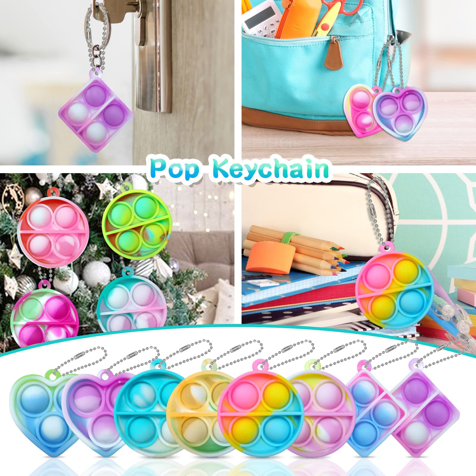 60 Pcs Mini Pop Fidget Keychain Toys Bulk - Sensory Stress Relief Fidgets for Kids Ages 4-12 - Perfect for Classroom Prizes, Party Favors, Easter Goodie Bags & Girls Birthday Gift Stuffers