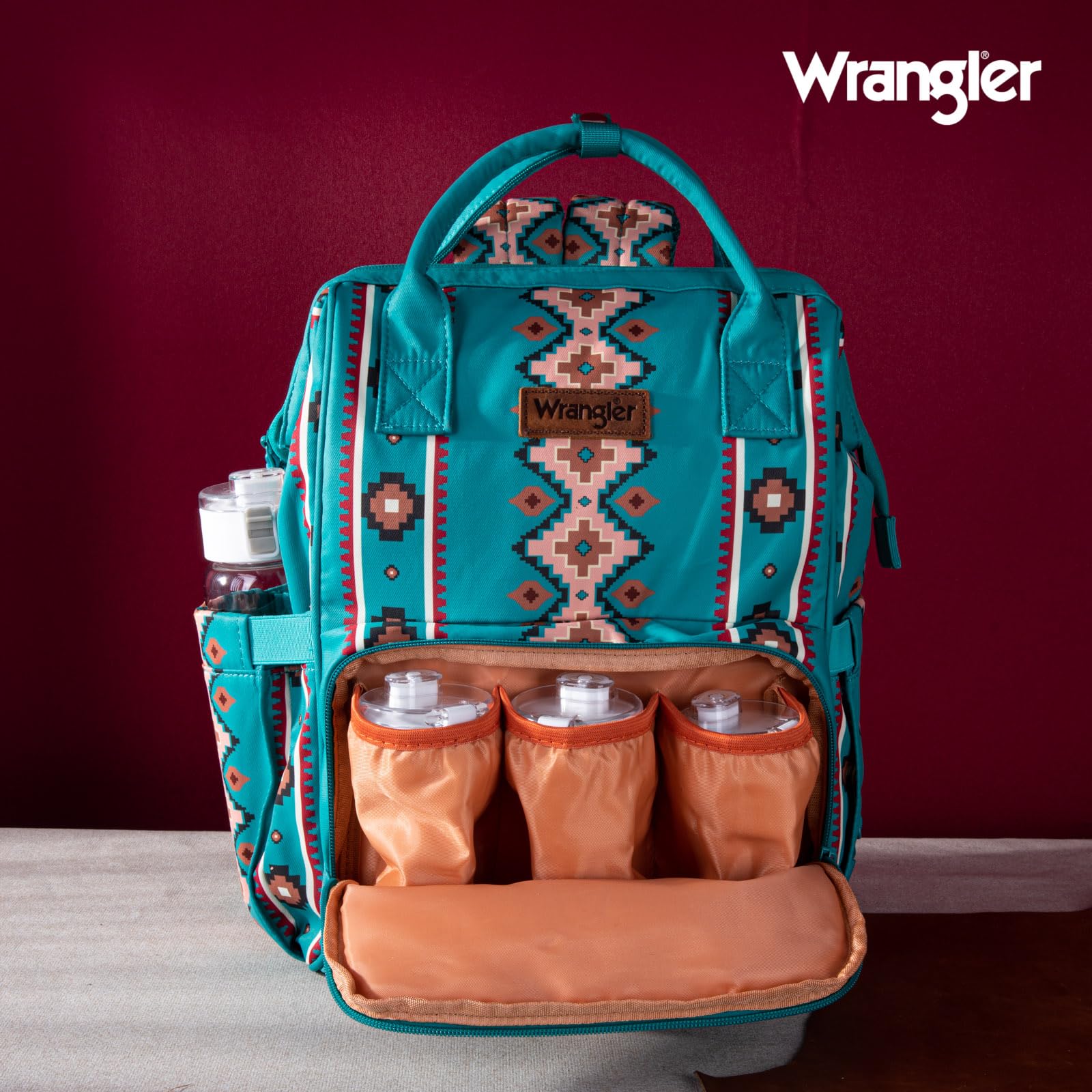 Wrangler Southwest Pattern Diaper Backpack - Baby Bag for Travel & Daily Use, Multi-Functional Western Style Daypack for Moms & Dads - Perfect for Outings, Shopping & Family Trips