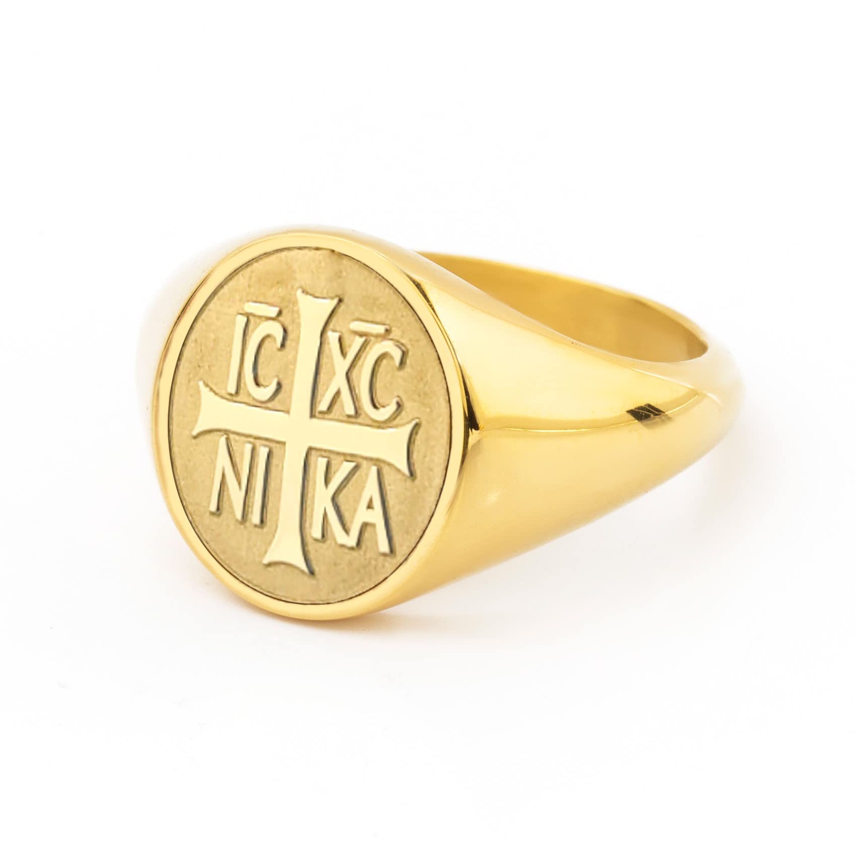Gold ICXC NIKA Cross Signet Ring - Engraved Greek Orthodox Christian Jewelry - Perfect for Baptism, Wedding & Religious Ceremonies