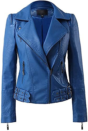 Stylish Women's Faux Leather Moto Jacket - Trendy Casual Biker Jacket in Blue | Perfect for Everyday Wear, Motorcycle Rides & Fashion Outfits