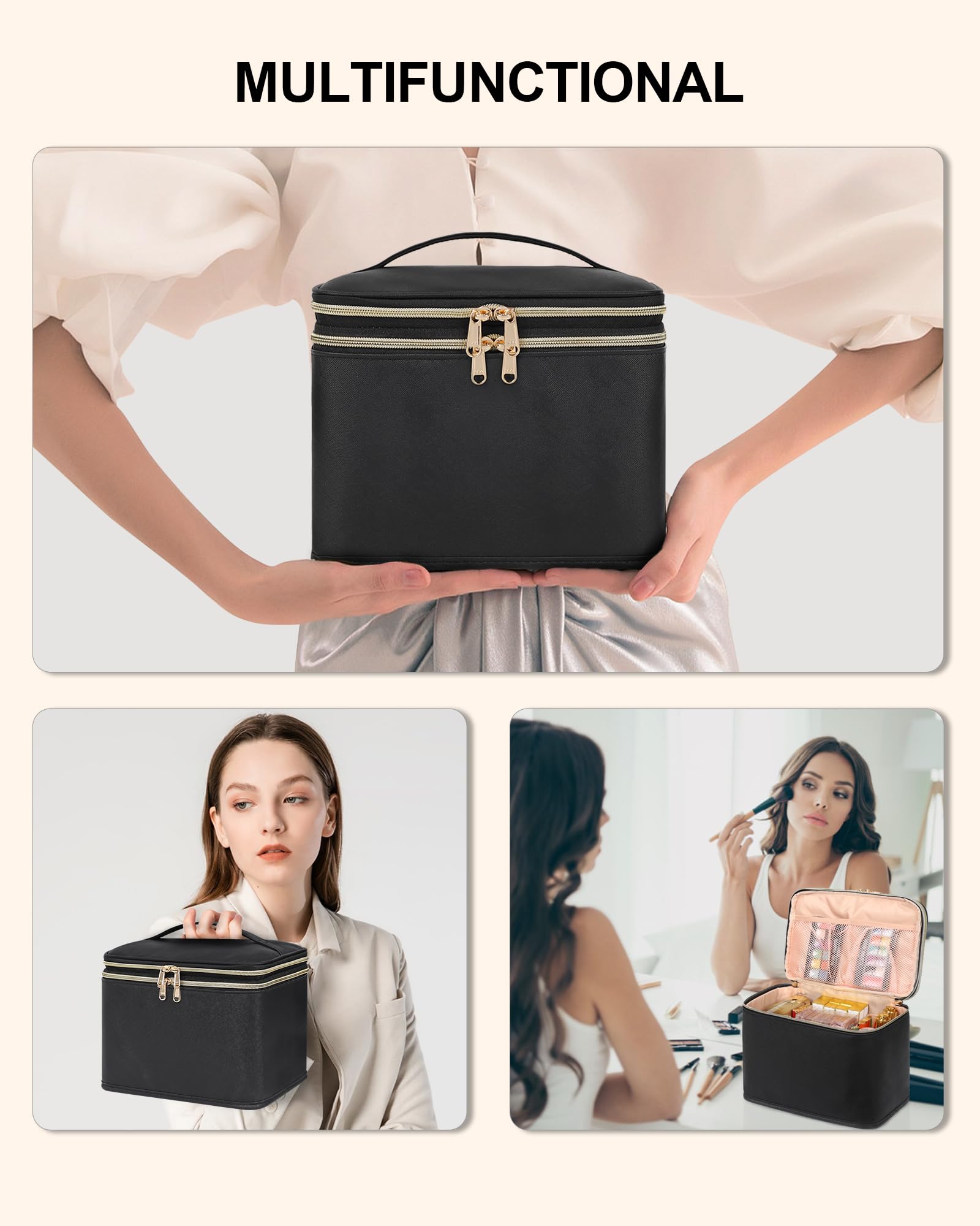 Relavel Foldable Makeup Bag for Women - Large Travel Cosmetic Organizer with Compartments & Dividers - Portable Toiletry Bag for Cosmetics, Makeup Brushes & Skincare - Perfect for Travel, Gym & Daily Use