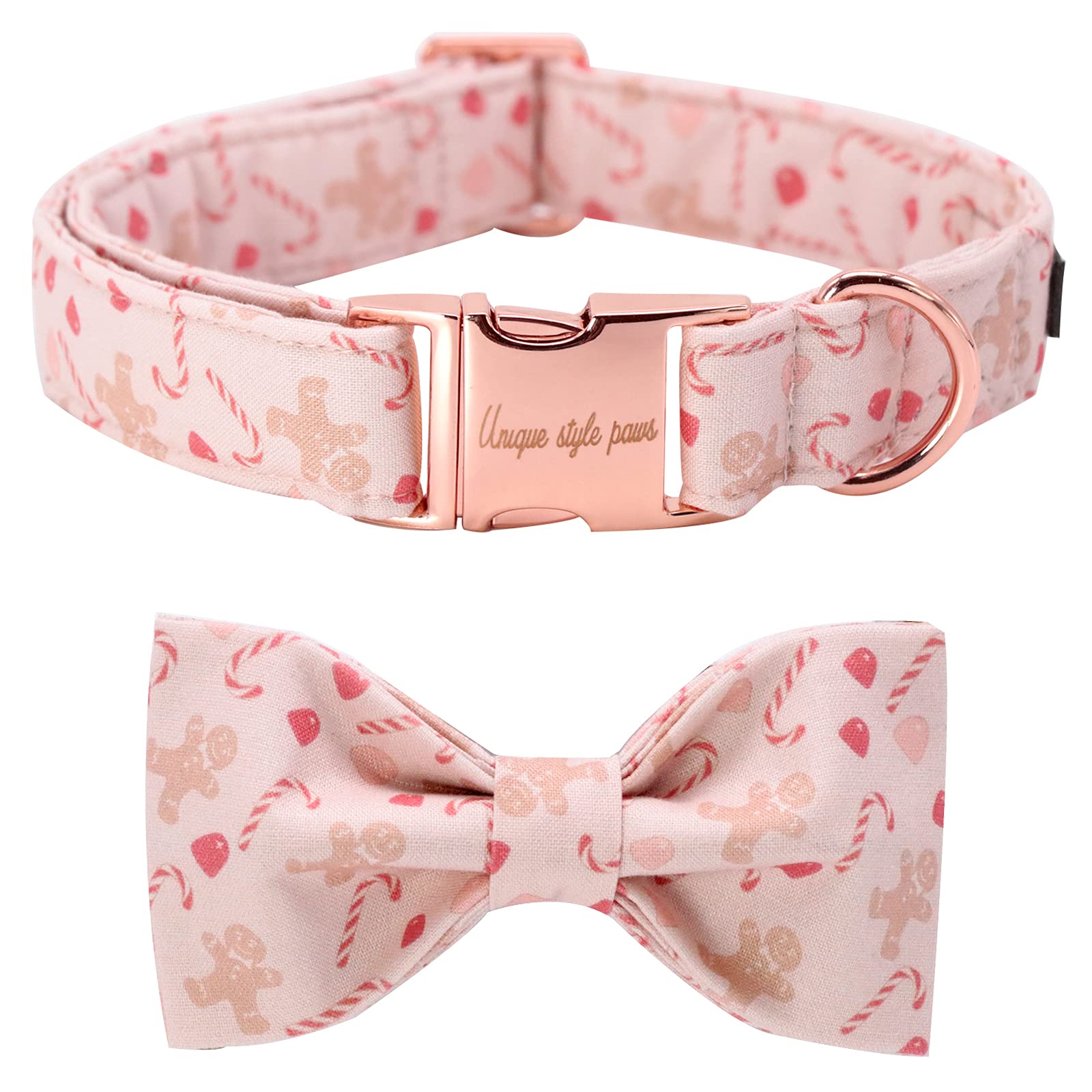 Stylish Adjustable Dog Collar with Bowtie - Christmas Gingerbread Man Design Pet Collar for Large Dogs | Perfect Gift for Boy & Girl Dogs | Great for Holidays, Parties & Daily Walks