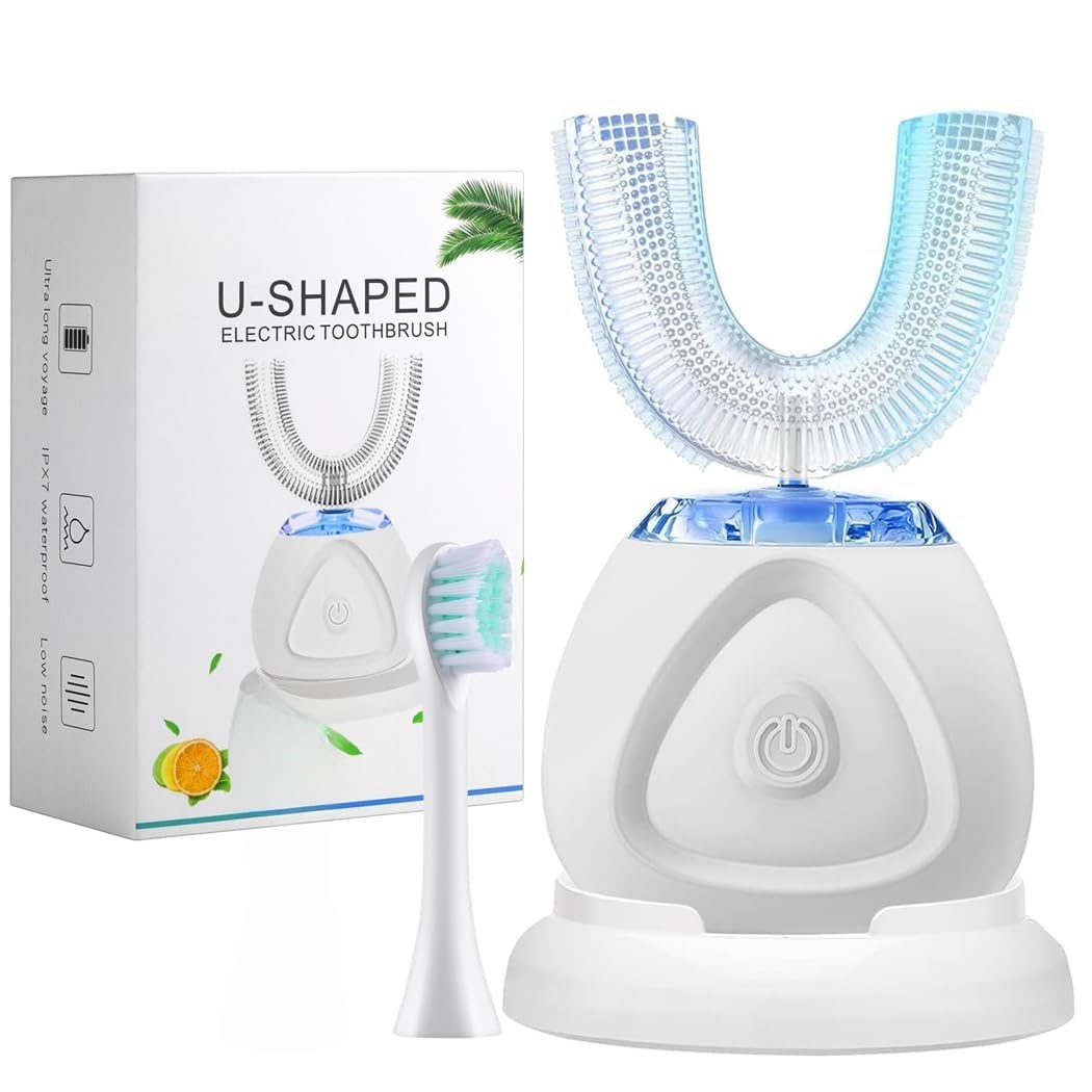 360° Ultrasonic Electric Toothbrush for Adults - Automatic Teeth Whitening Brush with Timer & Wireless Charging - Perfect for Travel, Home Use and Daily Oral Care (White)