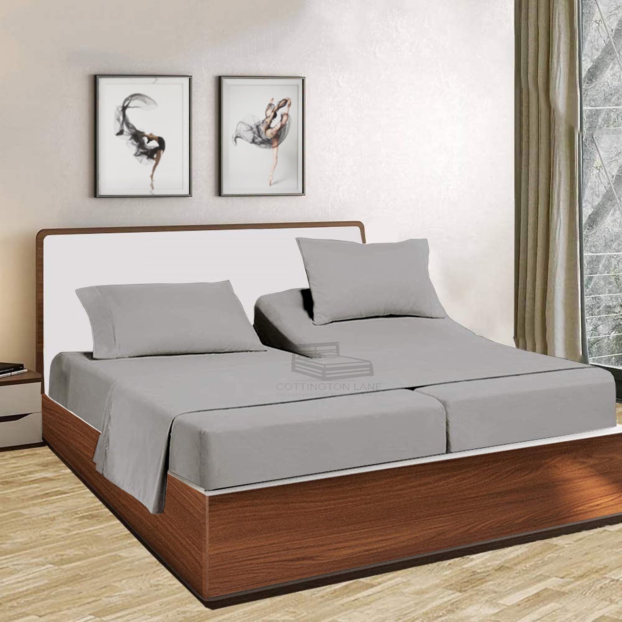 Premium 5-Piece Split King Sheets Set - 100% Cotton 600 Thread Count Luxury Bedding for Adjustable Beds - Breathable Light Grey Solid King Size Sheets - Ideal for Couples with Different Sleep Needs | Perfect for Adjustable Bed Frames, Master Bedrooms & Guest Rooms