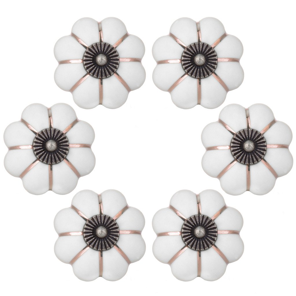 Wolfteeth 1-1/2 Inch Ceramic Cabinet Knobs - 6 Pack White Pumpkin Drawer Knobs for Kitchen Cabinets, Dressers & Furniture (Perfect for Farmhouse, Cottage & Vintage Home Decor)