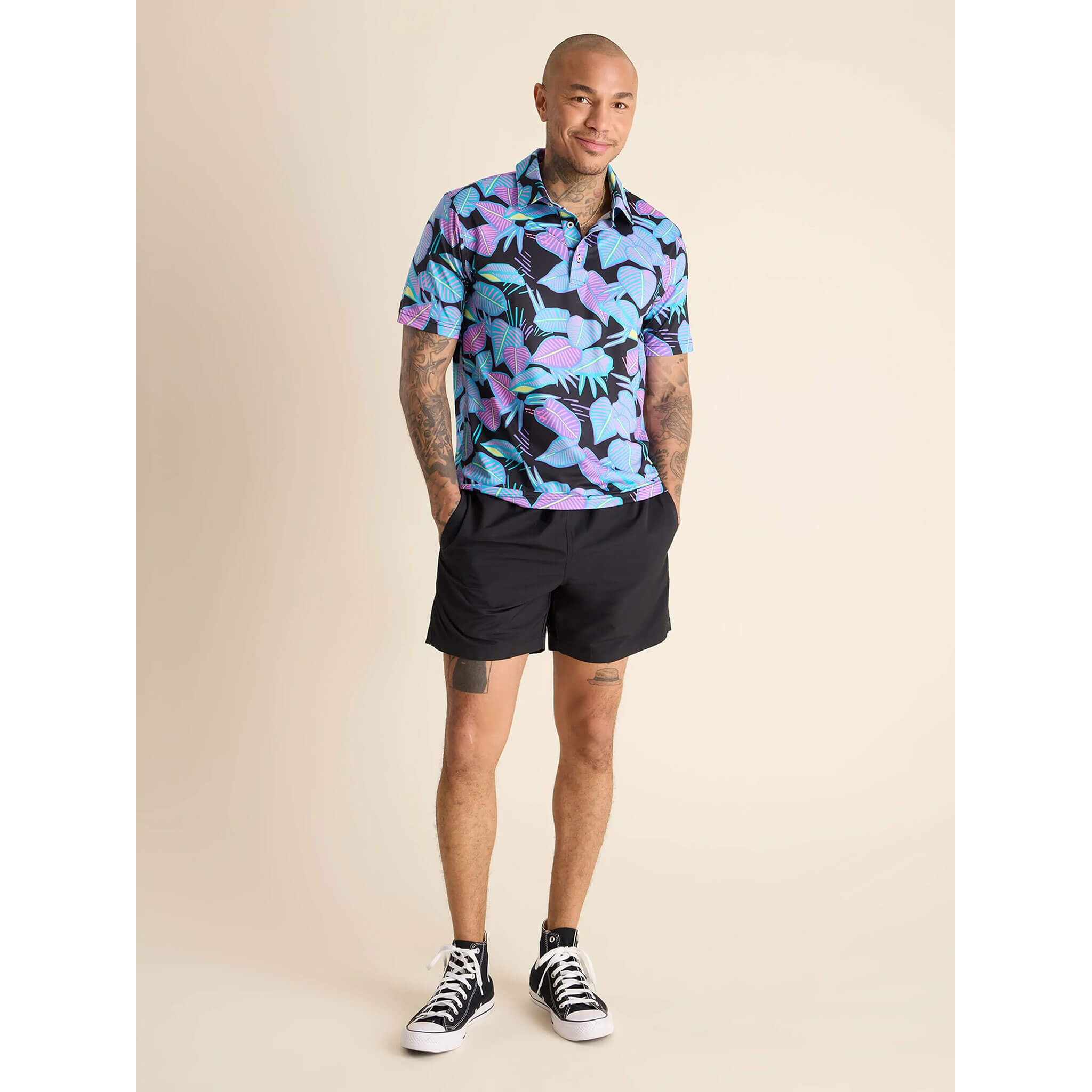 Chubbies Fluorescent Funk Performance Polo Shirt for Men - Moisture Wicking Golf & Casual Wear - Black Plaid Pattern - UV Protection & Breathable Fabric