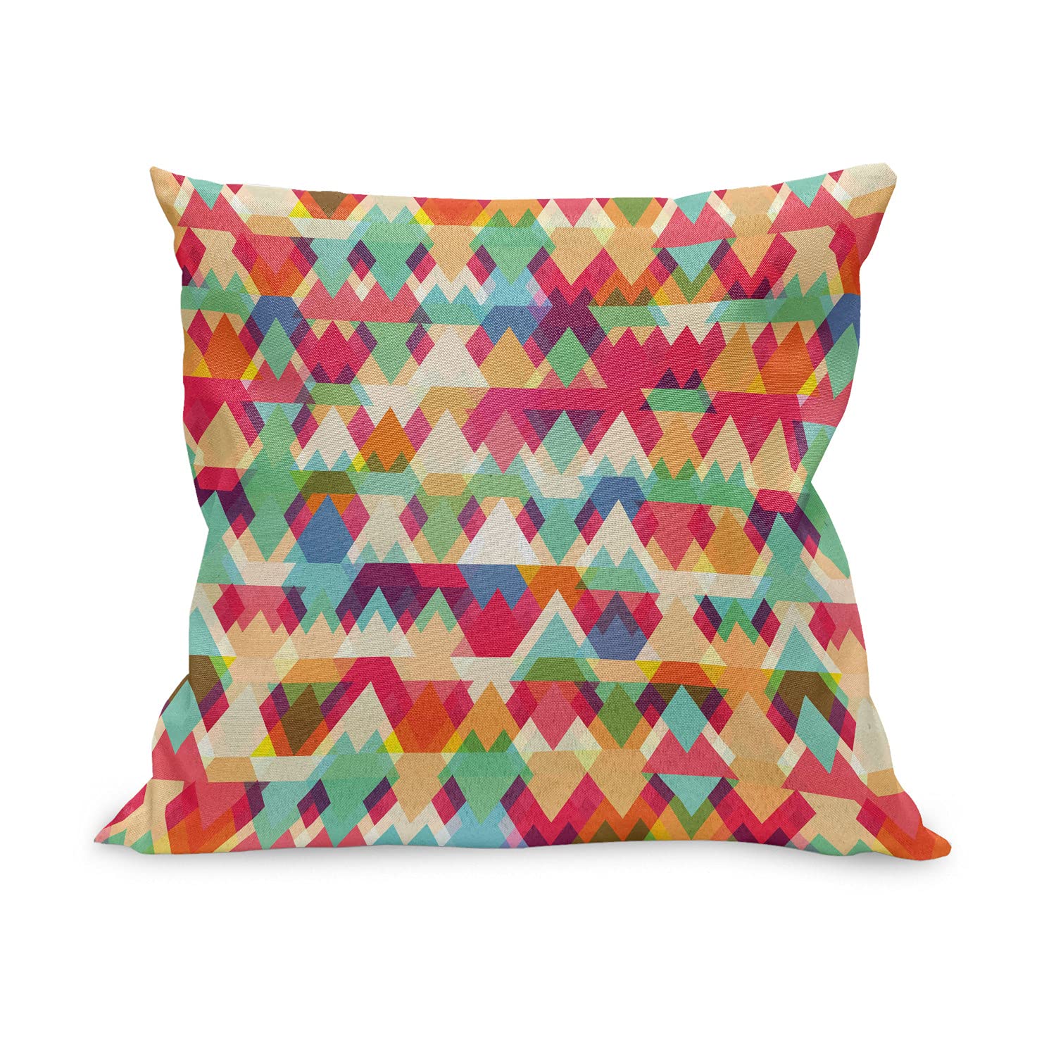 Ambesonne Indie Throw Pillow Cover 18x18 Inch - Vibrant Abstract Geometric Triangle Design in Multicolor | Decorative Square Cushion Case for Sofa, Bed & Home Decor