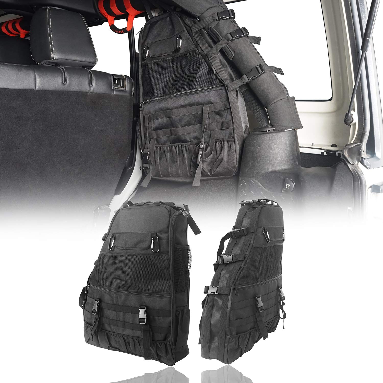Hooke Road Roll Bar Storage Bags Organizer Saddle Bag for 1997-2025 Jeep Wrangler TJ JK JL Unlimited 4-Door - Durable & Waterproof Pair - Perfect for Off-Roading, Camping & Outdoor Adventures